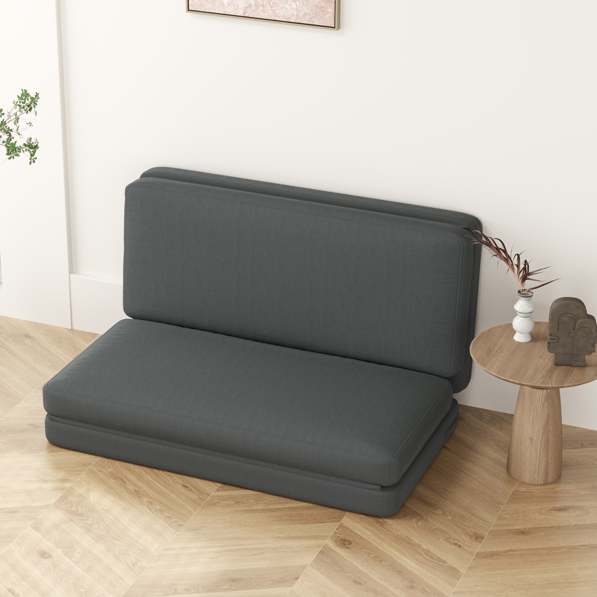 HOMCOM 3-in-1 Opvouwbare Relaxstoel, Gastenmatras, Deelbaar, 138 cm breed, Donkergrijs