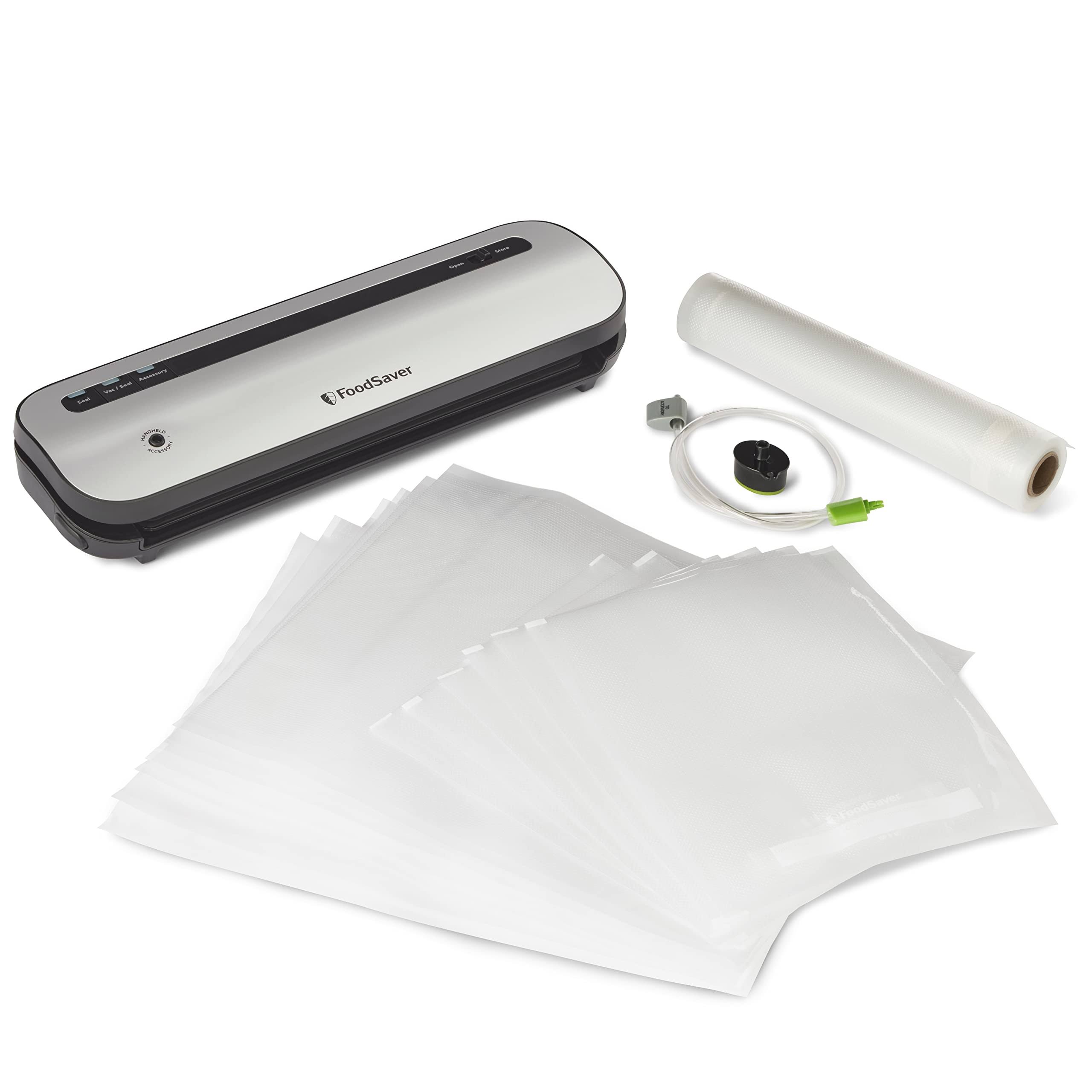 Foodsaver Space-Saving Vacuum Sealer with Bags and Roll, Silver