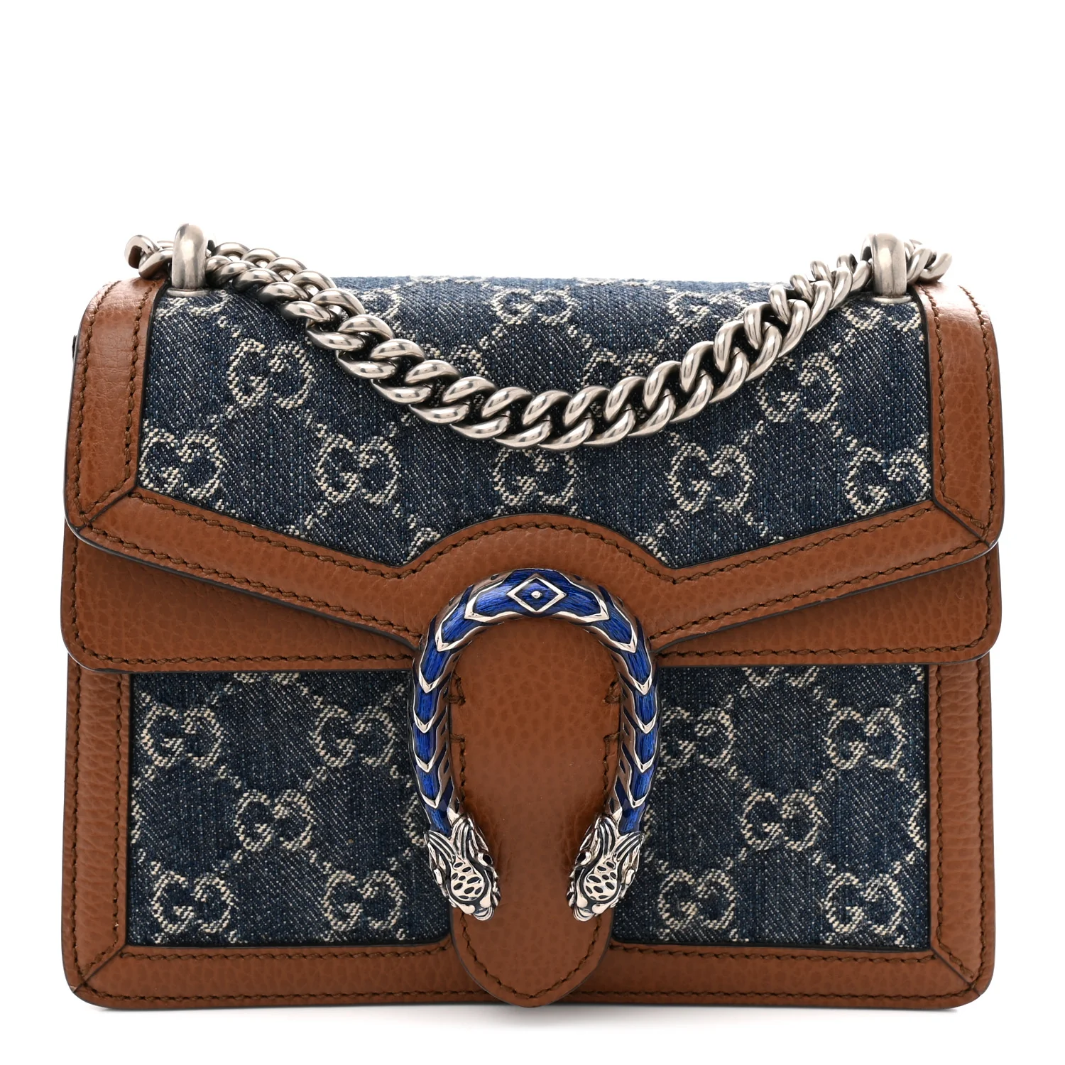 New Denim GG Monogram Dollar Calfskin Enamel Mini Dionysus Shoulder Bag Blue Tea Cuir Epilog Electric Blue