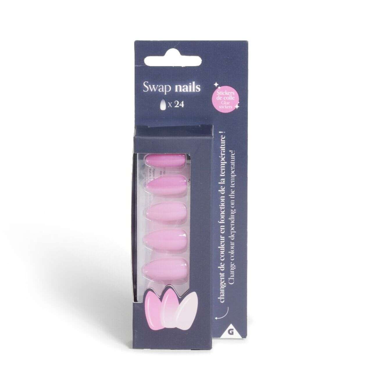 Lot de 24 faux ongles caméléon avec stickers de colle plastique rouge