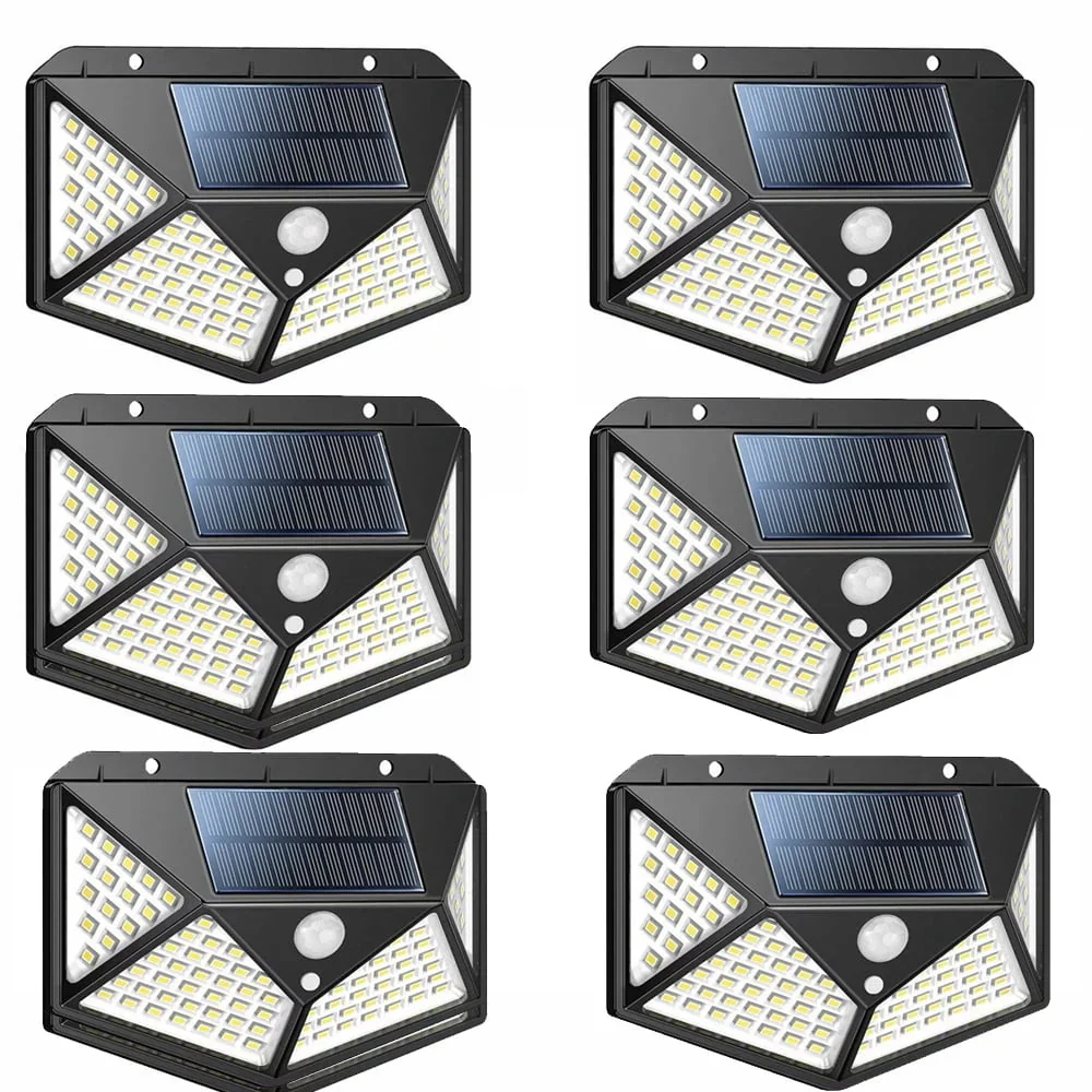 Solar Lights Outdoor - Motion Sensor Security Lights 100LED, Uibetux IP65 Waterproof Solar Powered Wireless Fence Lights with 270 Wide Angle, 3 Lighting Mode for Wall Garden Patio Garage (6 Pack)
