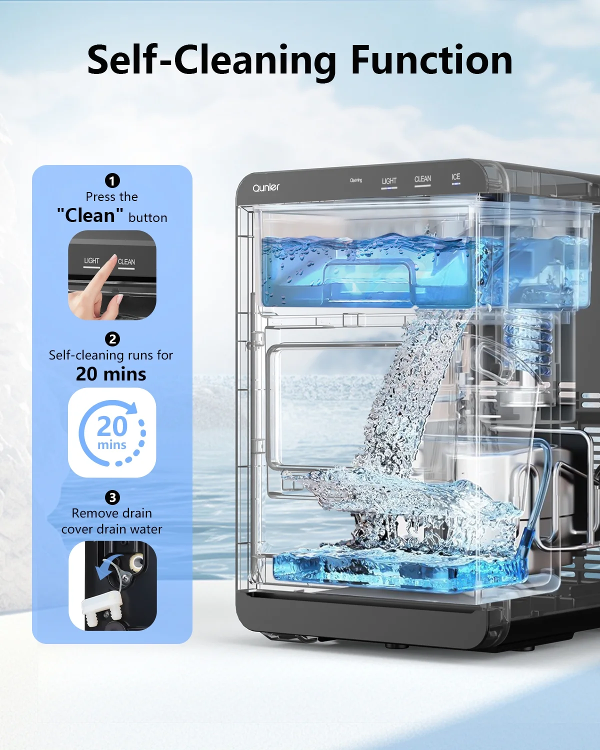 Nugget Ice Maker Countertop, 44lbs per Day Chewable Pebble Nugget Ice Machine with Touch Screen for Home, Kitchen, Office, Stainless Steel, Black - Image 8