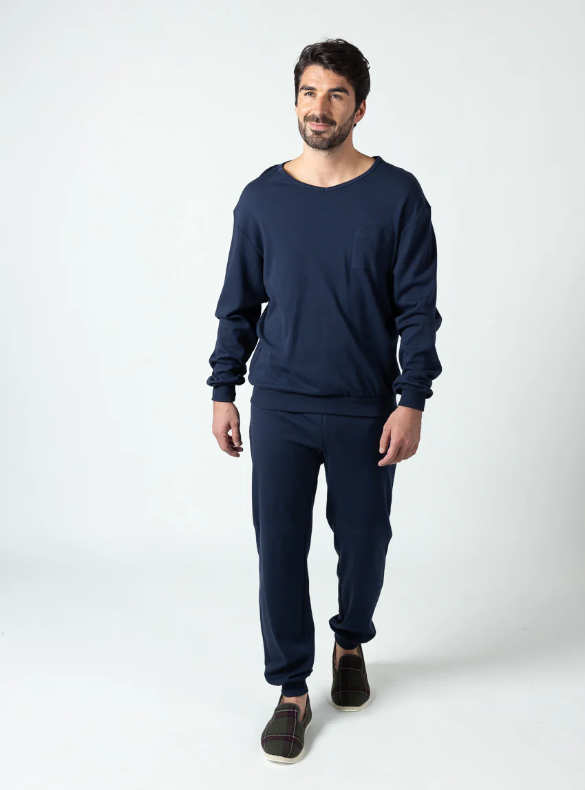 Pyjama homme en coton bleu marine