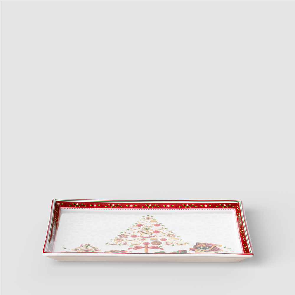 Winter Bakery Delight Cake platter - Red, 15.8'' x 10.9'', Premium Porcelain