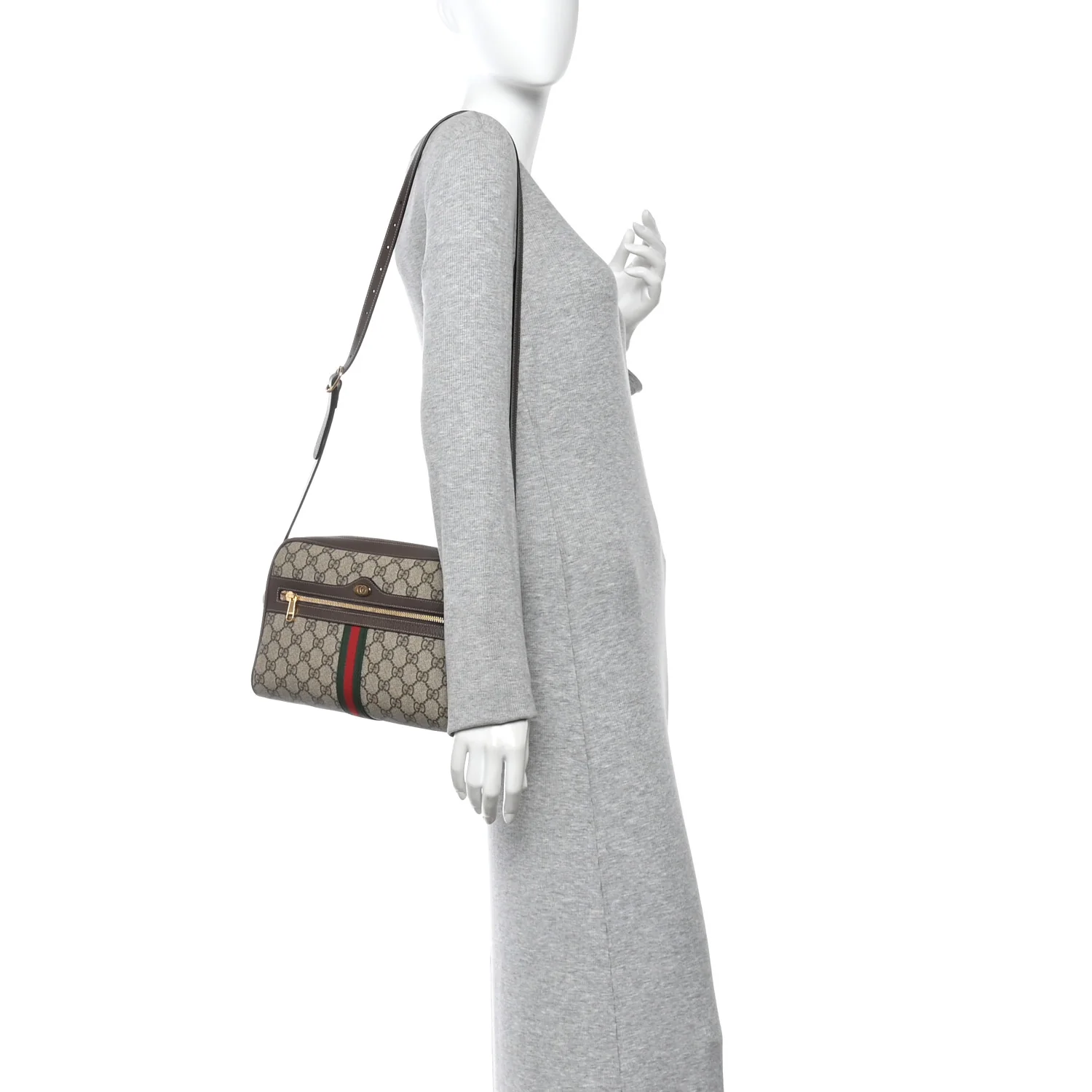 GG Supreme Monogram Web Small Ophidia Shoulder Bag Brown