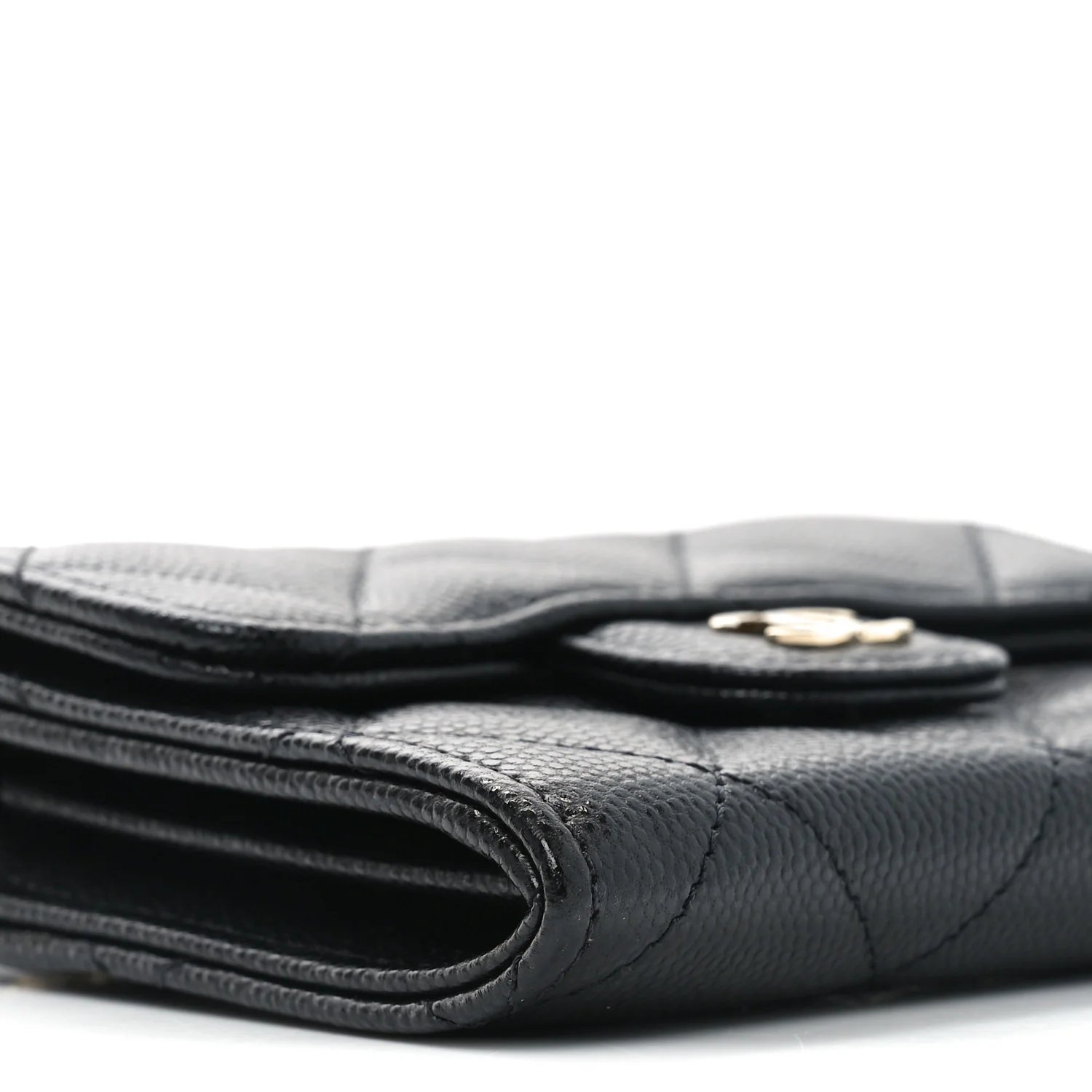 Caviar Quilted Flap Card Holder On Chain Black