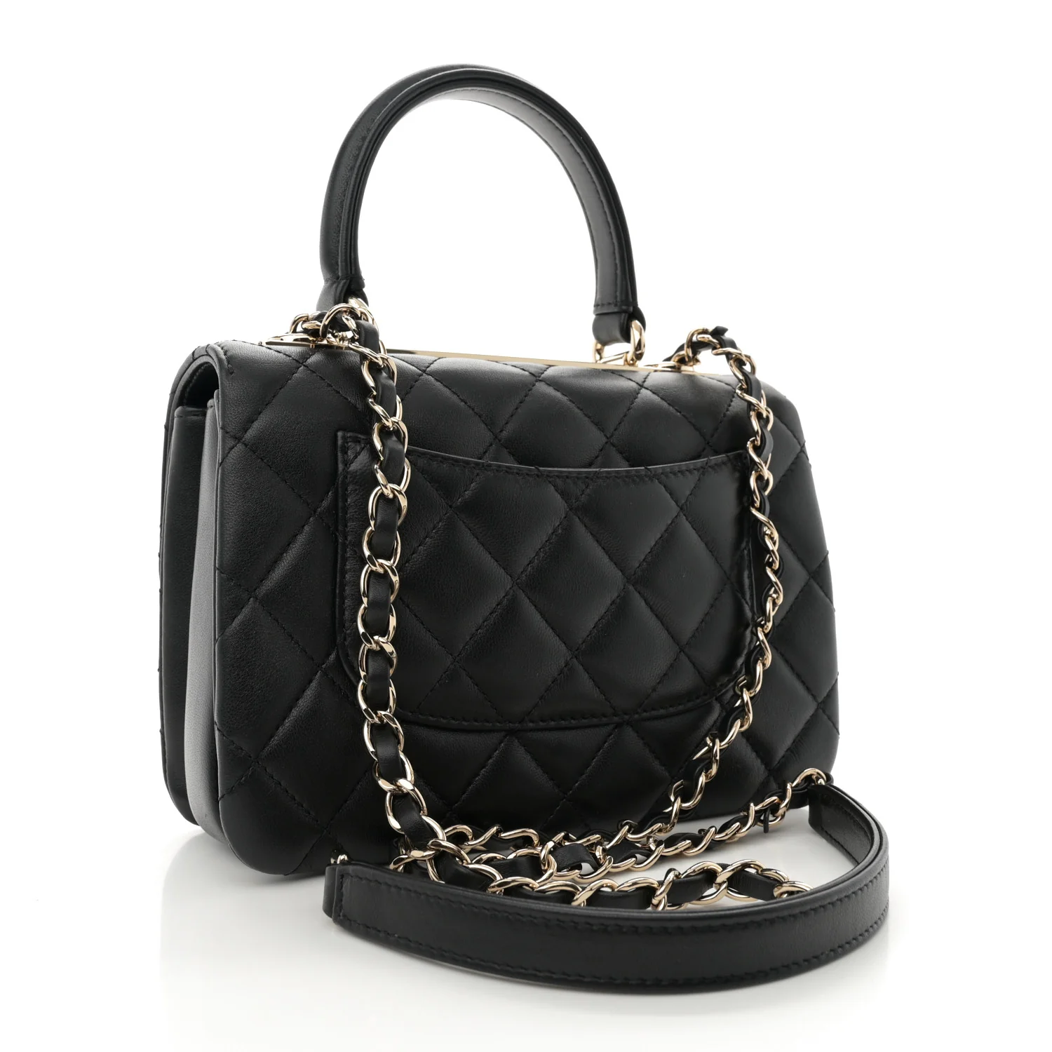 Lambskin Quilted Mini Trendy CC Dual Handle Flap Bag Black