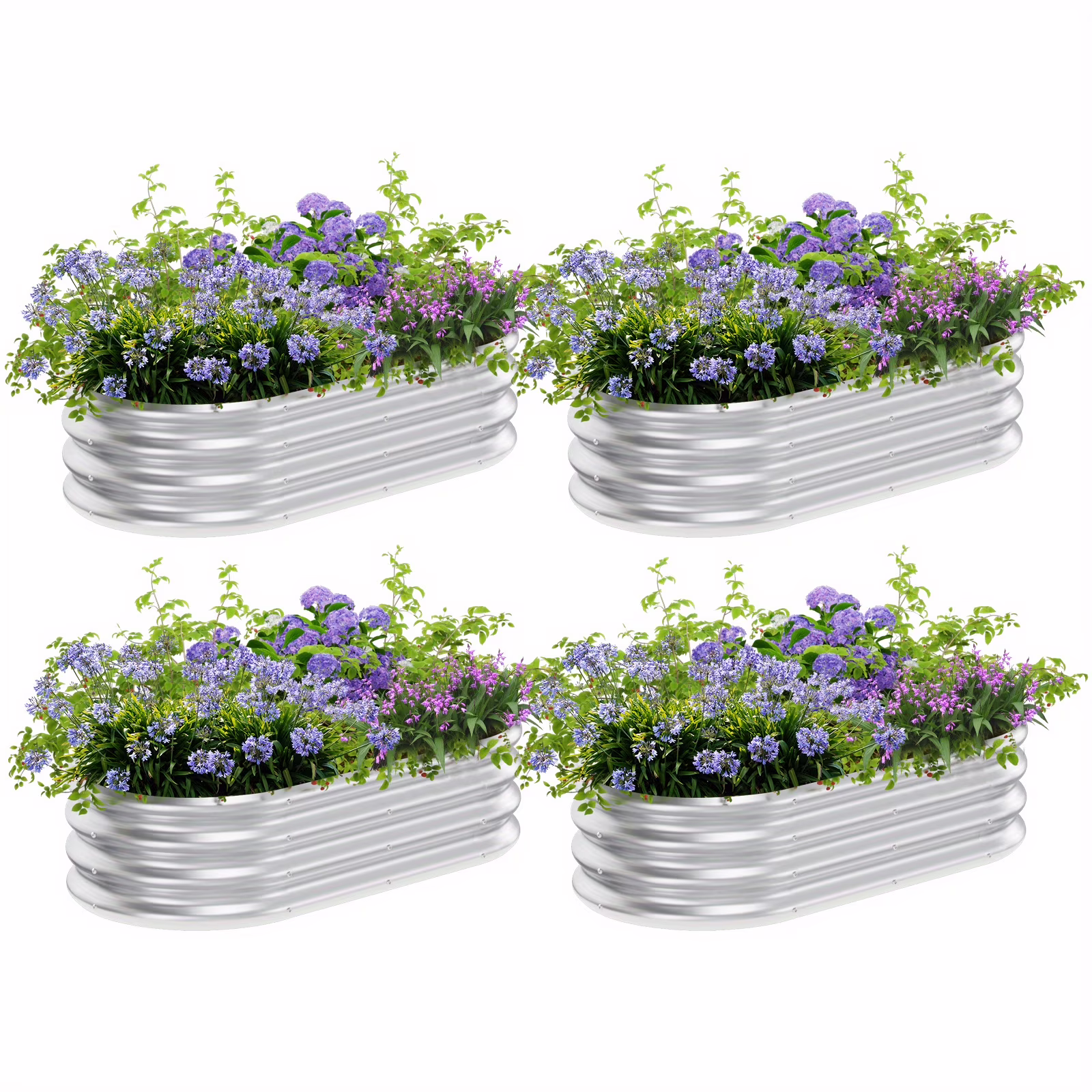 421 Ft(4pack)Galvanized Raised Garden Bed Kit, Garden Planting, Outdoor Galvanized Flowerpot Garden Box, Round and Oval Large Metal Vegetable Box