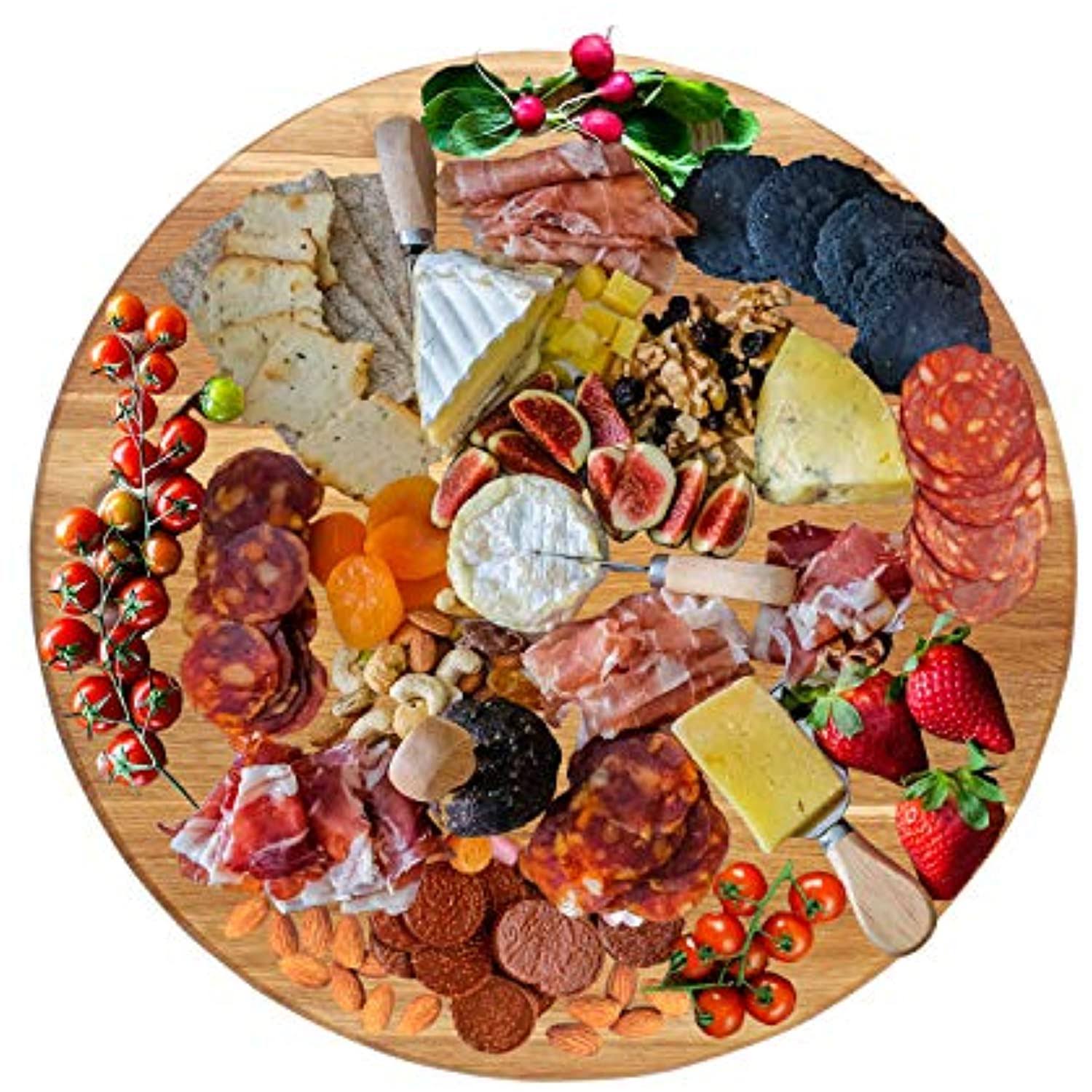 American Oak Wood Diameter 19 Inches Oversized Serving Board | Large Cheese Board | Charcuterie Board for Serving Cheeses, Meats, Crackers, and Wine