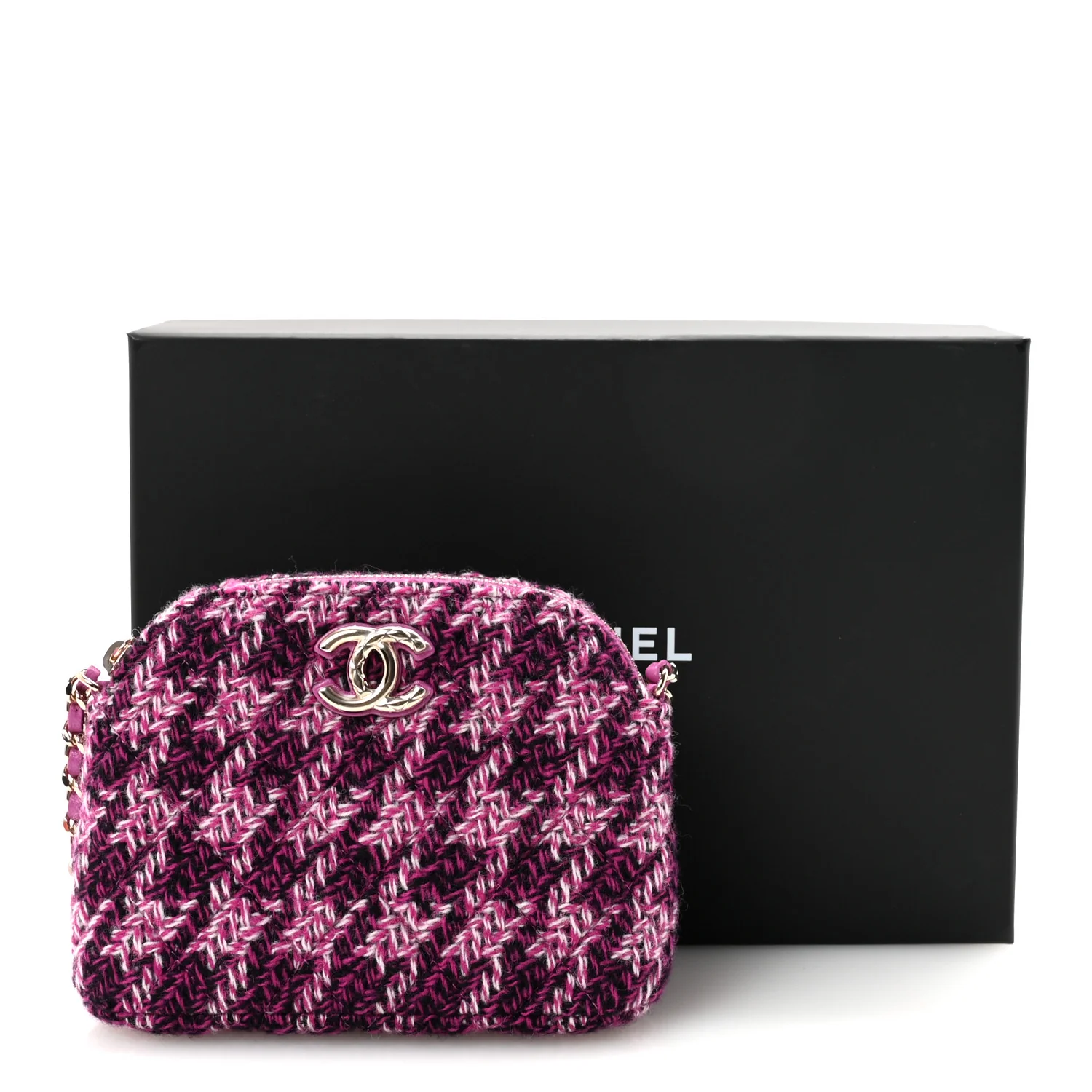 Tweed Quilted Mini Clutch With Chain Purple