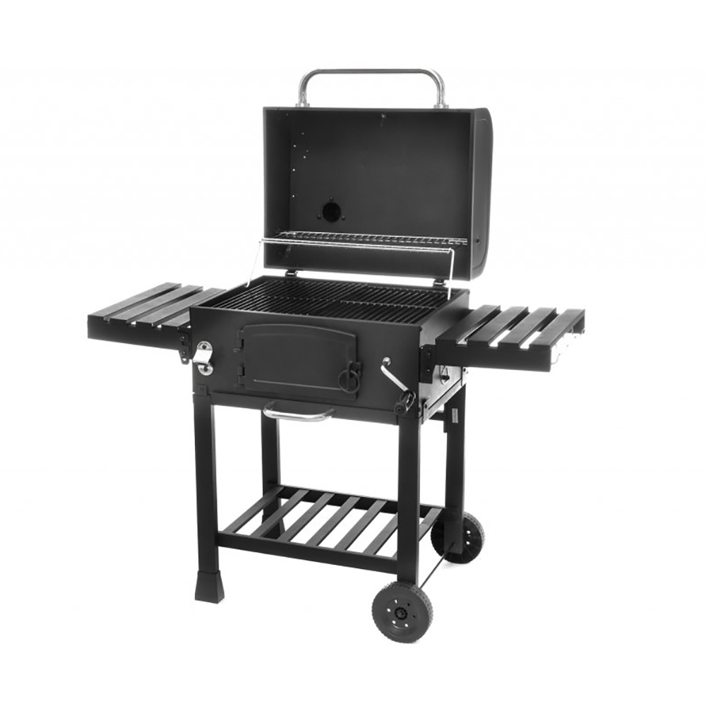 Outdoor Home & Garden Barbecue Grill Trolley with Removable Iron Charcoal Tool Black Stainless Steel Carbon Steel Courtyard