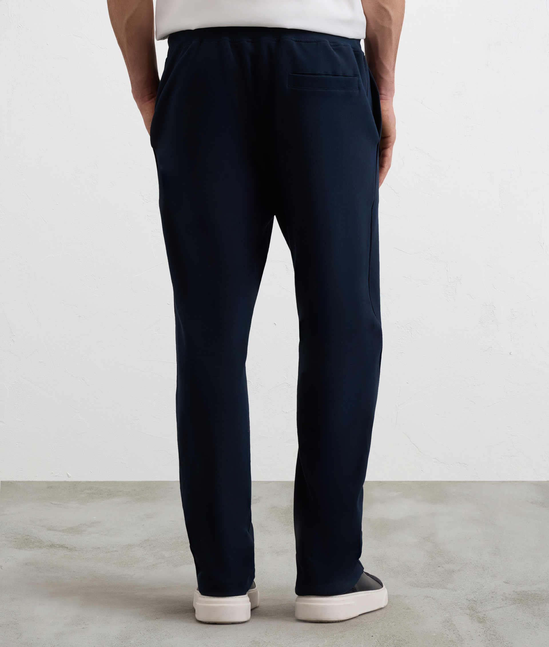 NAVY BLUE PEACH EFFECT FLEECE TRACKSUIT BOTTOMS WITH TONE ON TONE SUEDE TRIM