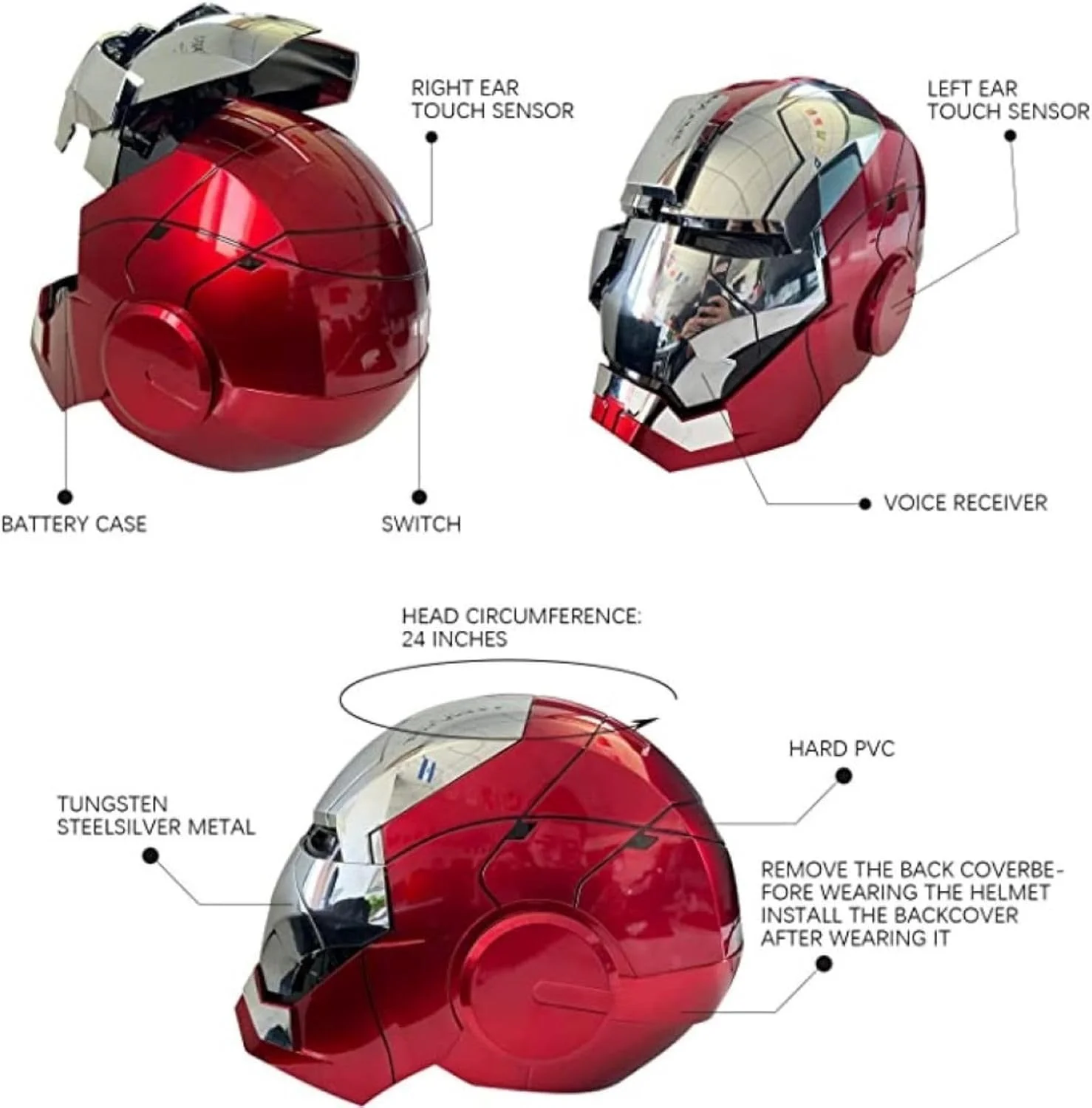 Iron-HeroMan Helmet, New Iron-superhero Mask with Jarvis Voice RemoteTouch Controlled Open/Close, Collectible Real-life,Superhero Mask for Halloween Costume Christmas Birthday Cosplay Party - Image 4