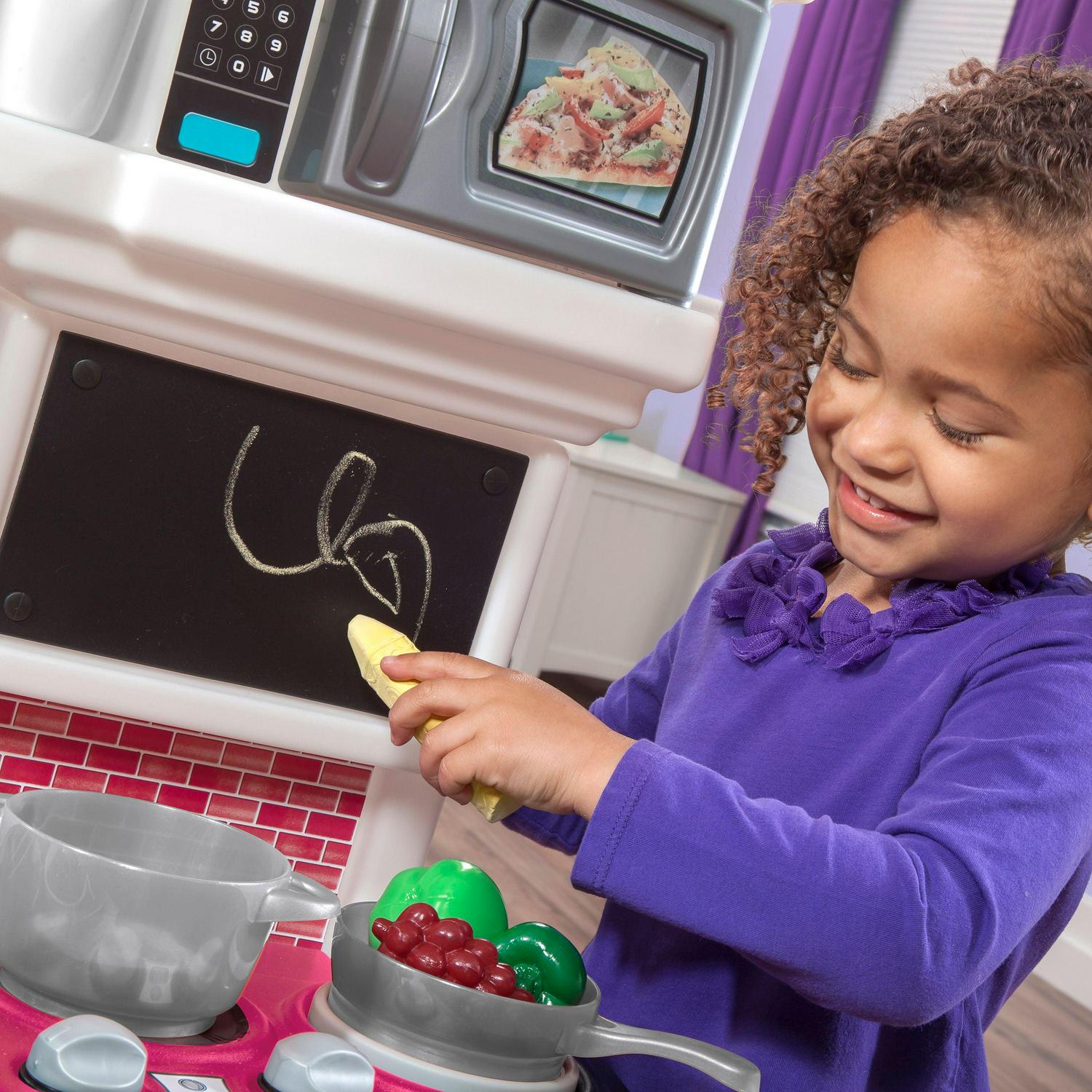 Step2 Great Gourmet Soft Pink Plastic Toddler Kitchen with 35 Piece Kitchen Playset