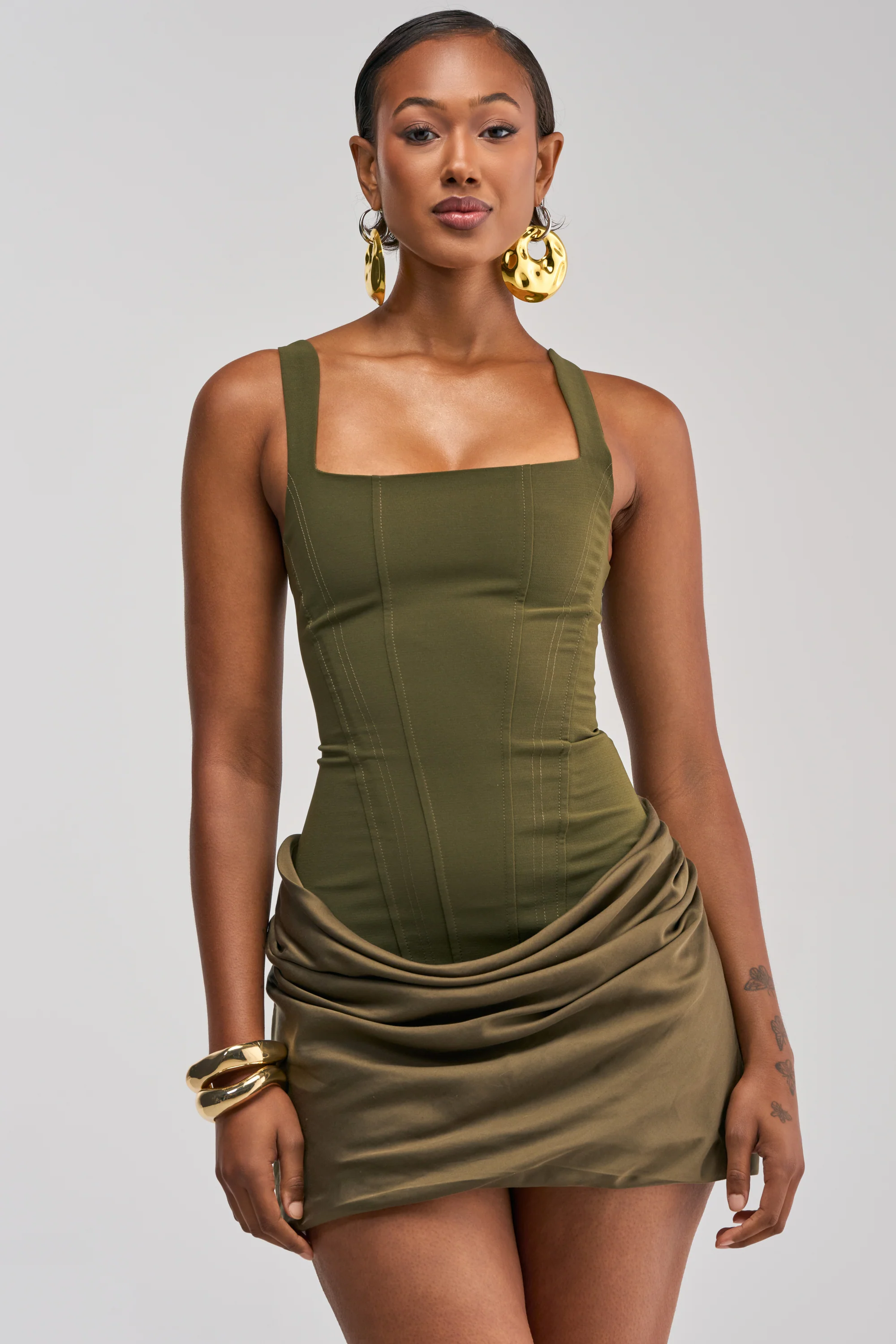PLAY NICE CORSET MINI DRESS IN OLIVE - Akira Store
