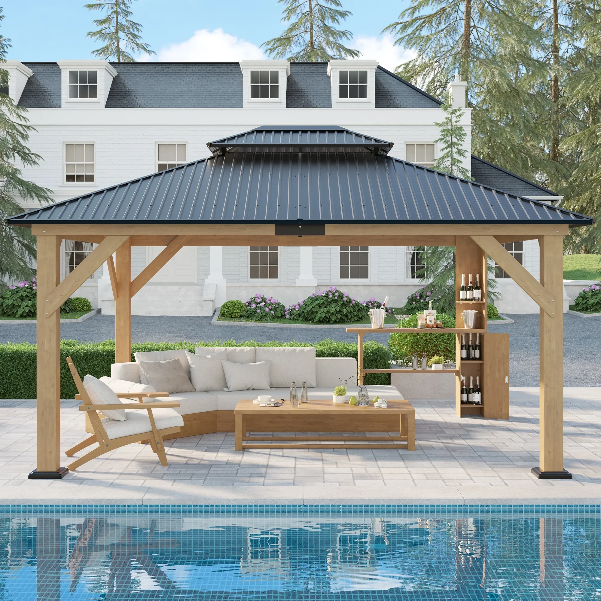 Jocisland Wood Gazebo 10'x12', Wind & Rain Resistant Design, Grill Gazebo for Garden, Backyard