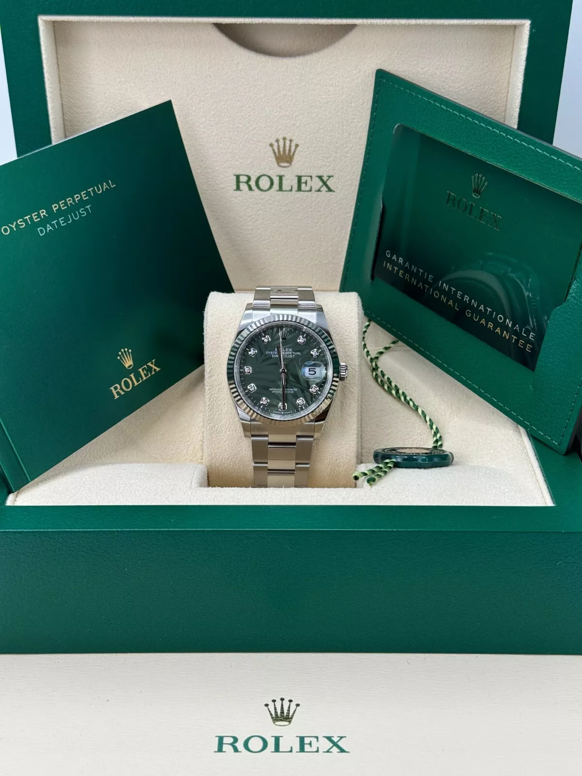 [Super Clone]RLX  Datejust 36mm 126234-0056 DISCONTINUED Green Palm Diamond Motif Dial Oyster