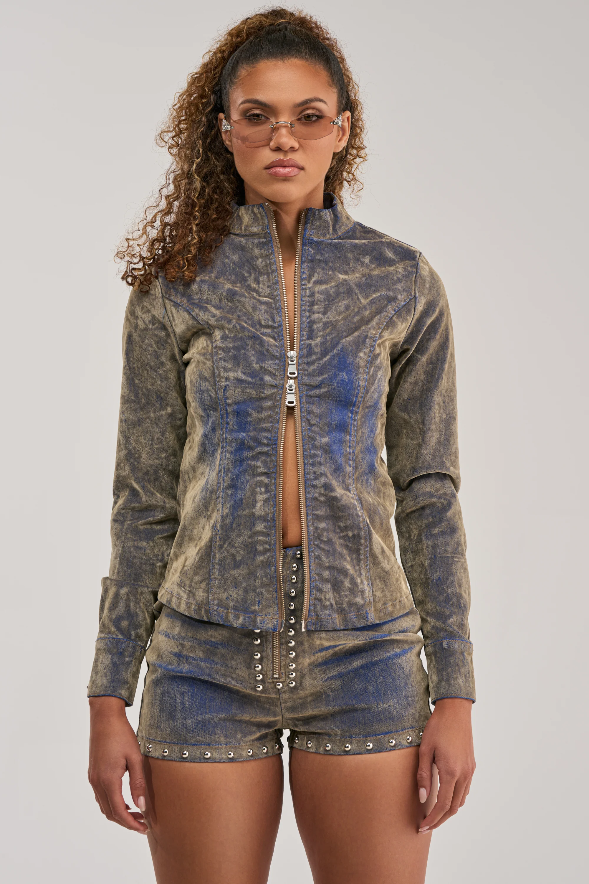 BURNT OUT ZIP UP BLOUSE - Akira Store
