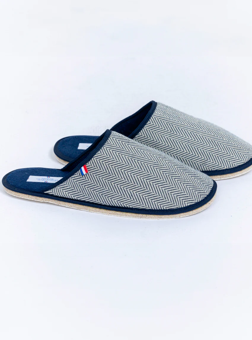 Chaussons homme en coton chevrons bleus