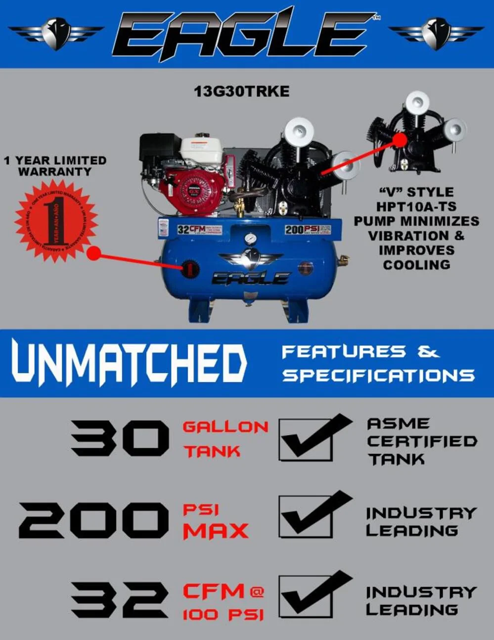 Compressor 30 Gallon Stationary Gas Air Compressor - Image 3