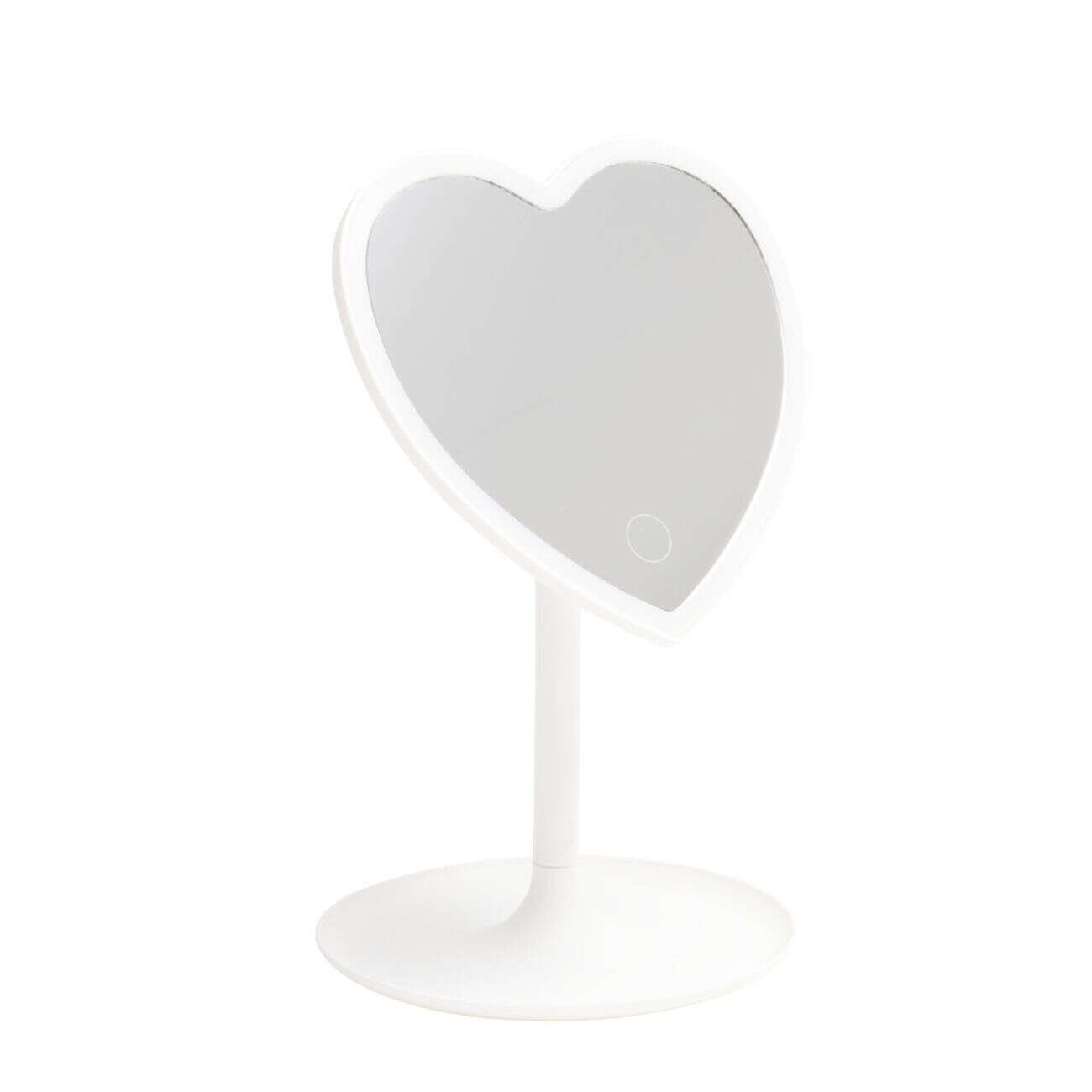 Miroir lumineux LED sur pied inclinable plastique blanc forme coeur 16xH24cm