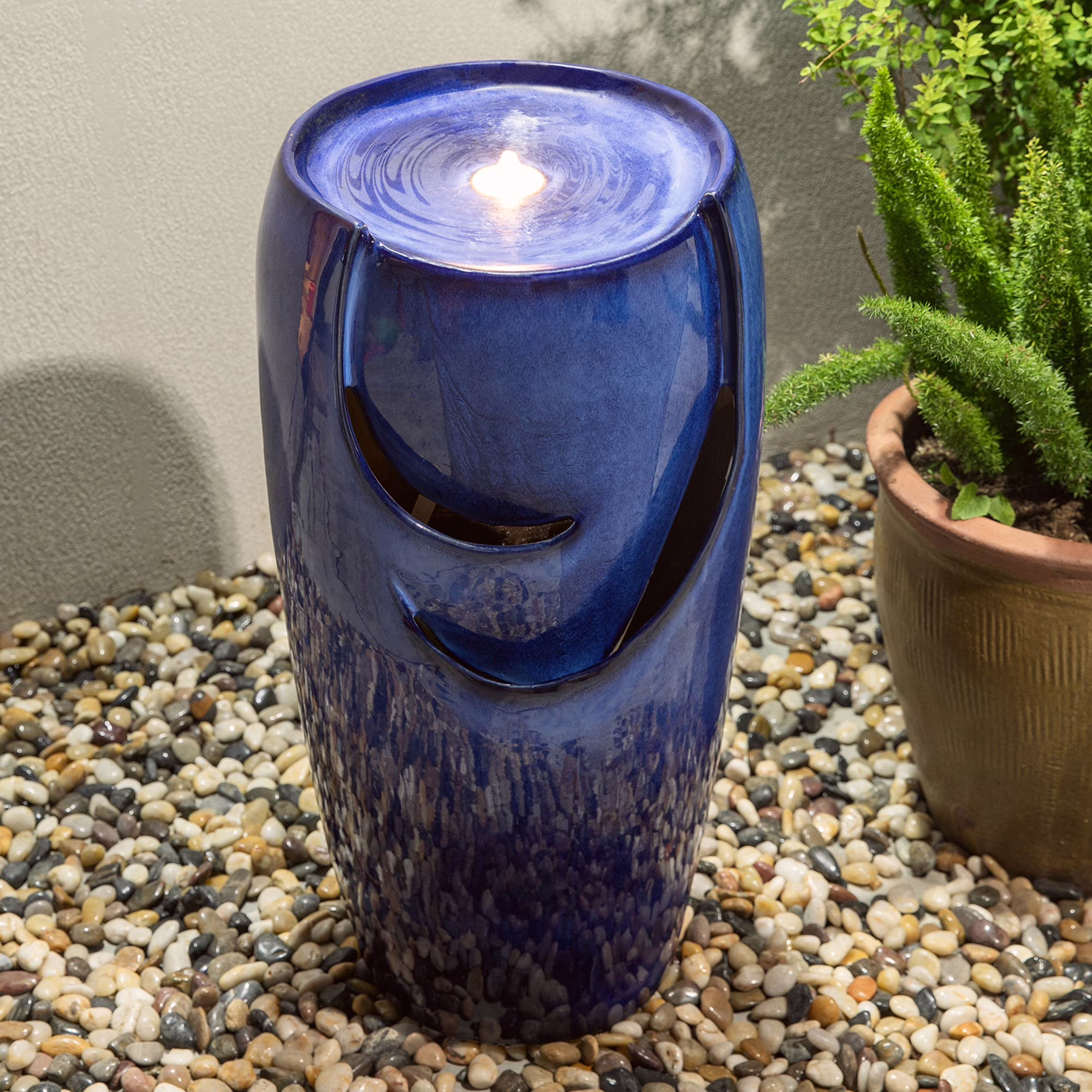 Glitzhome 29 Tall Ceramic Vase Water Fountain Red with Pump and LED Light for Yard Garden Patio