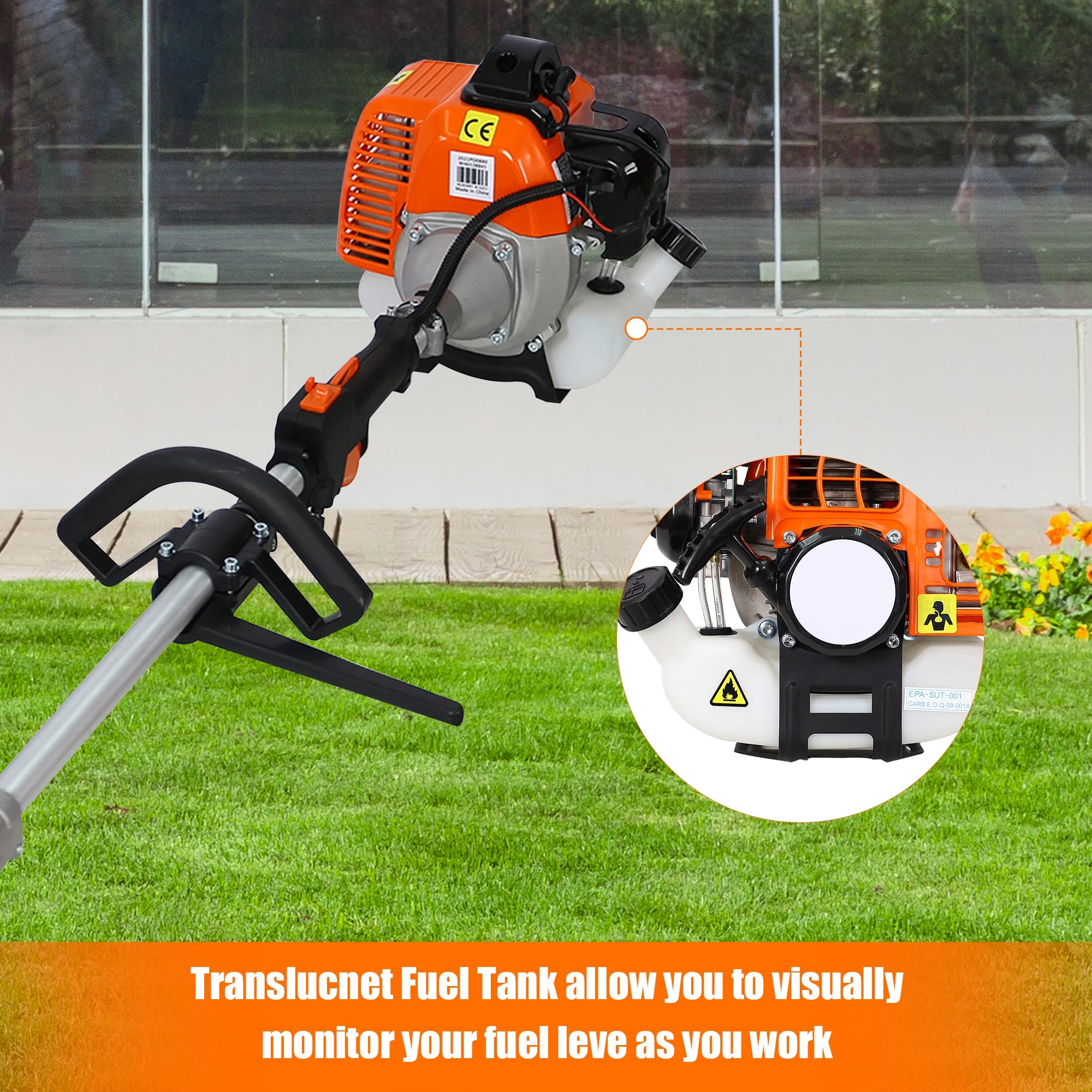 10-in-1 Grass Trimmer Weed Eater Combos, 52CC 2-Cycle Full Crank Shaft Gas Powered Weed Eater with Gas Pole Saw, Hedge Trimmer and Brush Cutter, Grass Trimming Tool for Garden, Lawn Care(55CC/10-in-1) - Image 7
