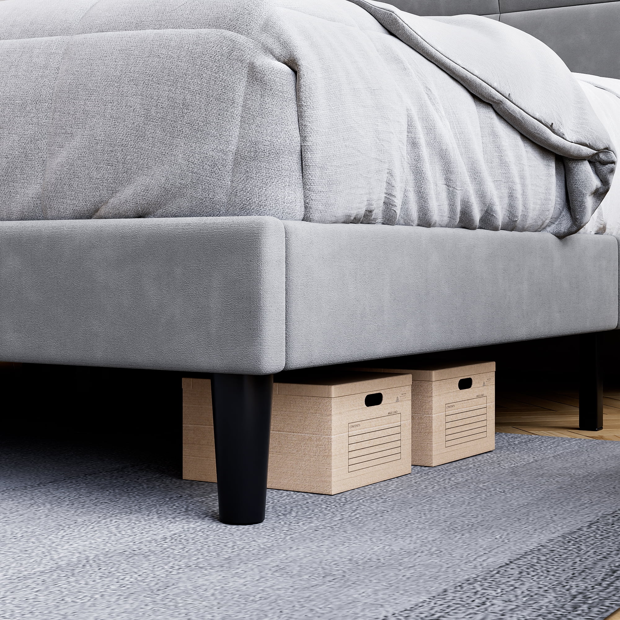 King Size Bed Frame Upholstered Platform, Bed Frame with Square Velvet Headboard, Wooden Slats Support, Non-Slip and Noise-Free, No Box Spring Needed, Easy Assembly(Light Gray)(King/Light Gray) - Image 7