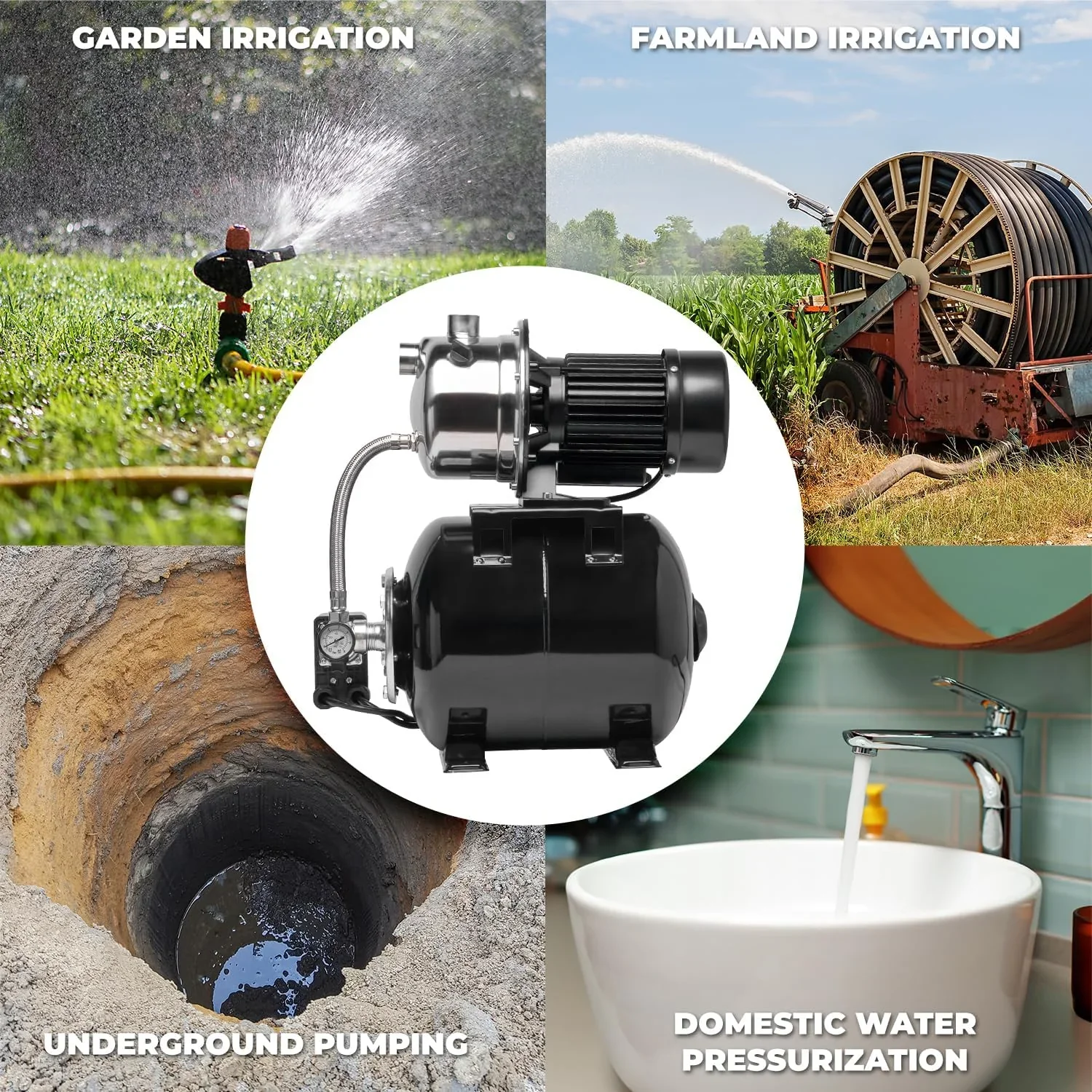 XtremepowerUS 1.6HP Portable Shallow Well Pump, 1268 GPH 120V With Controller, Stainless Steel, For Sprinkler, Irrigation, Garden, Lawn Water Transfer