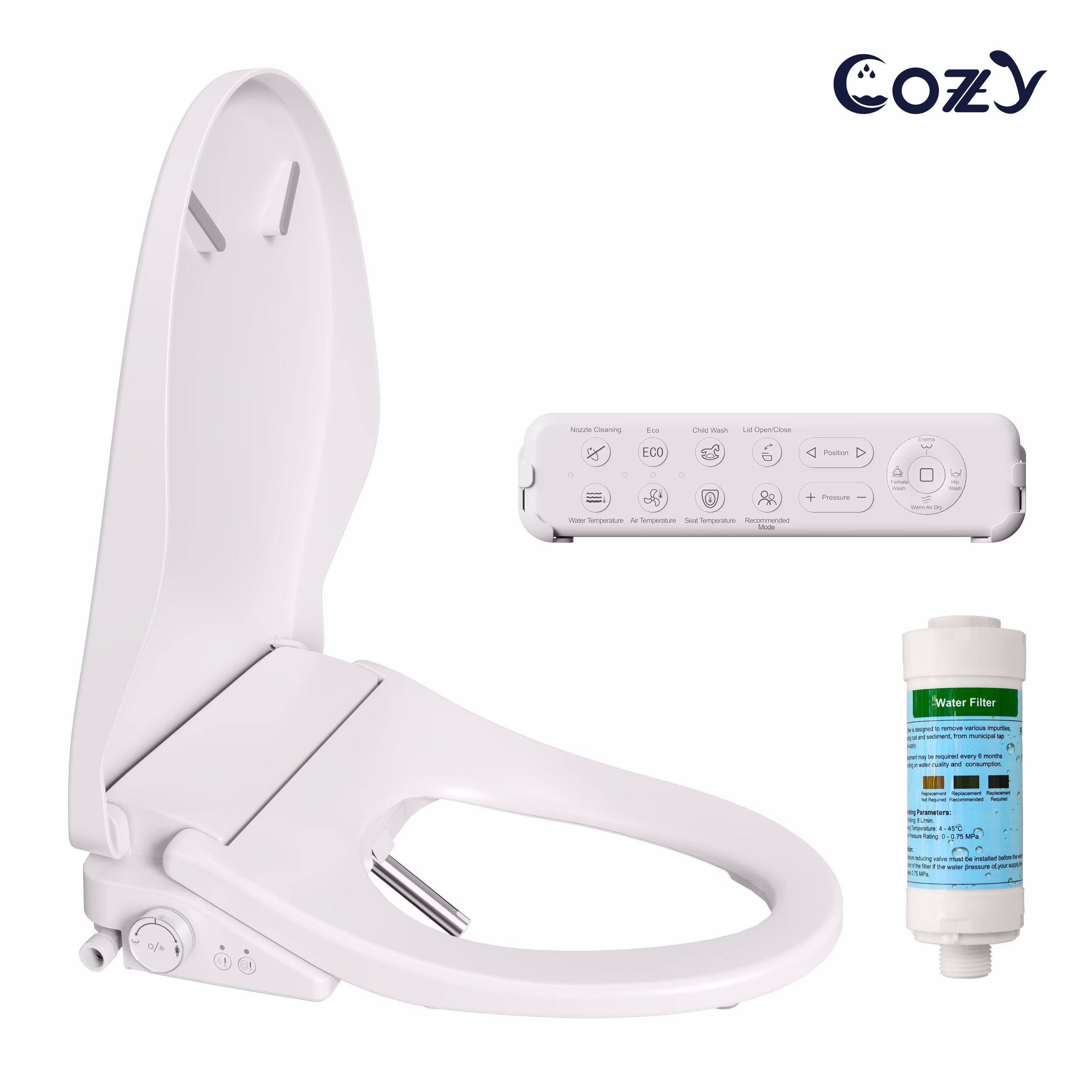 Electric Bidet Toilet Seat, 15.4 x 19.9 Inch, Adjustable Bidet Toilet Seats
