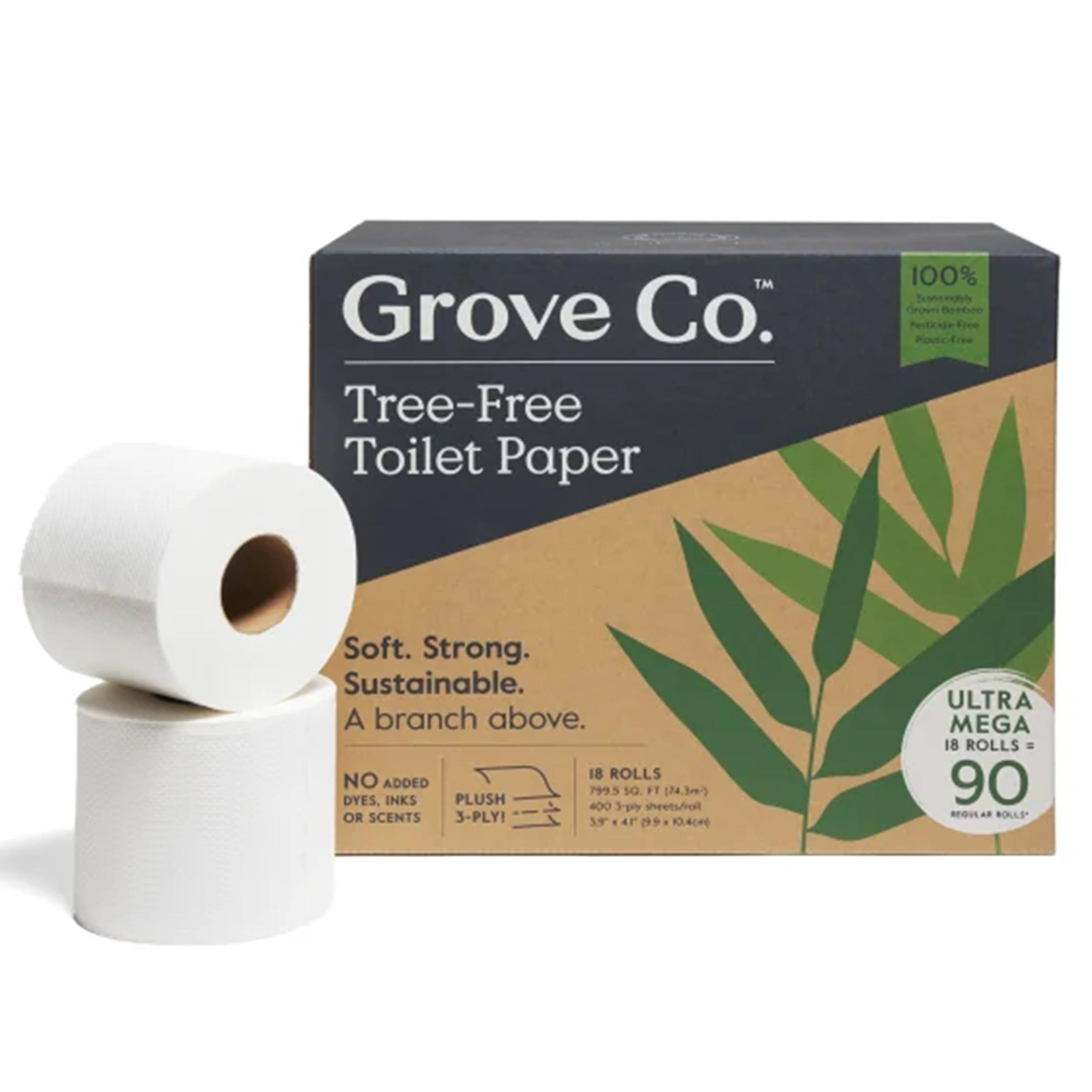 Grove Co. Bamboo Toilet Paper Tree Free & Septic Safe Bath Tissue, Ultra Soft, Durable, & Absorbent 3 Ply Sheets (1 Roll = 44.4 Sq ft) Bulk Toilet