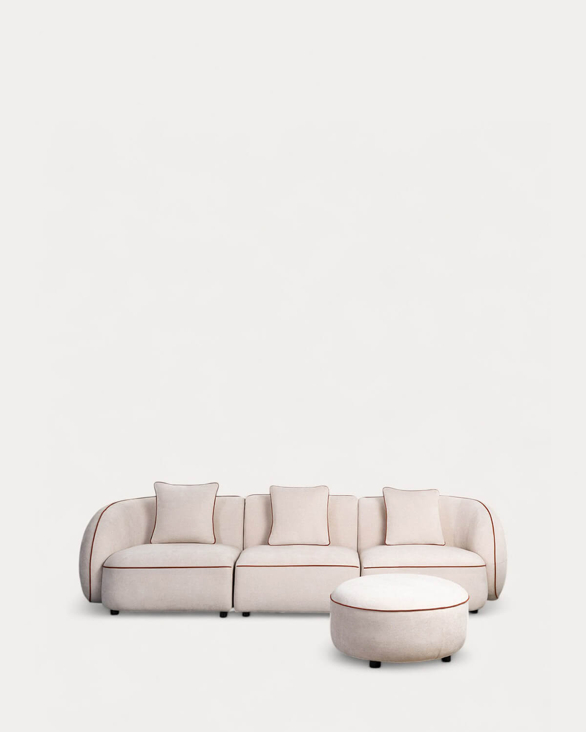 Ilham - Sofá Modular 3 Piezas con 2 Esquineros y Sillón con Puff Redondo de Tela Ilham