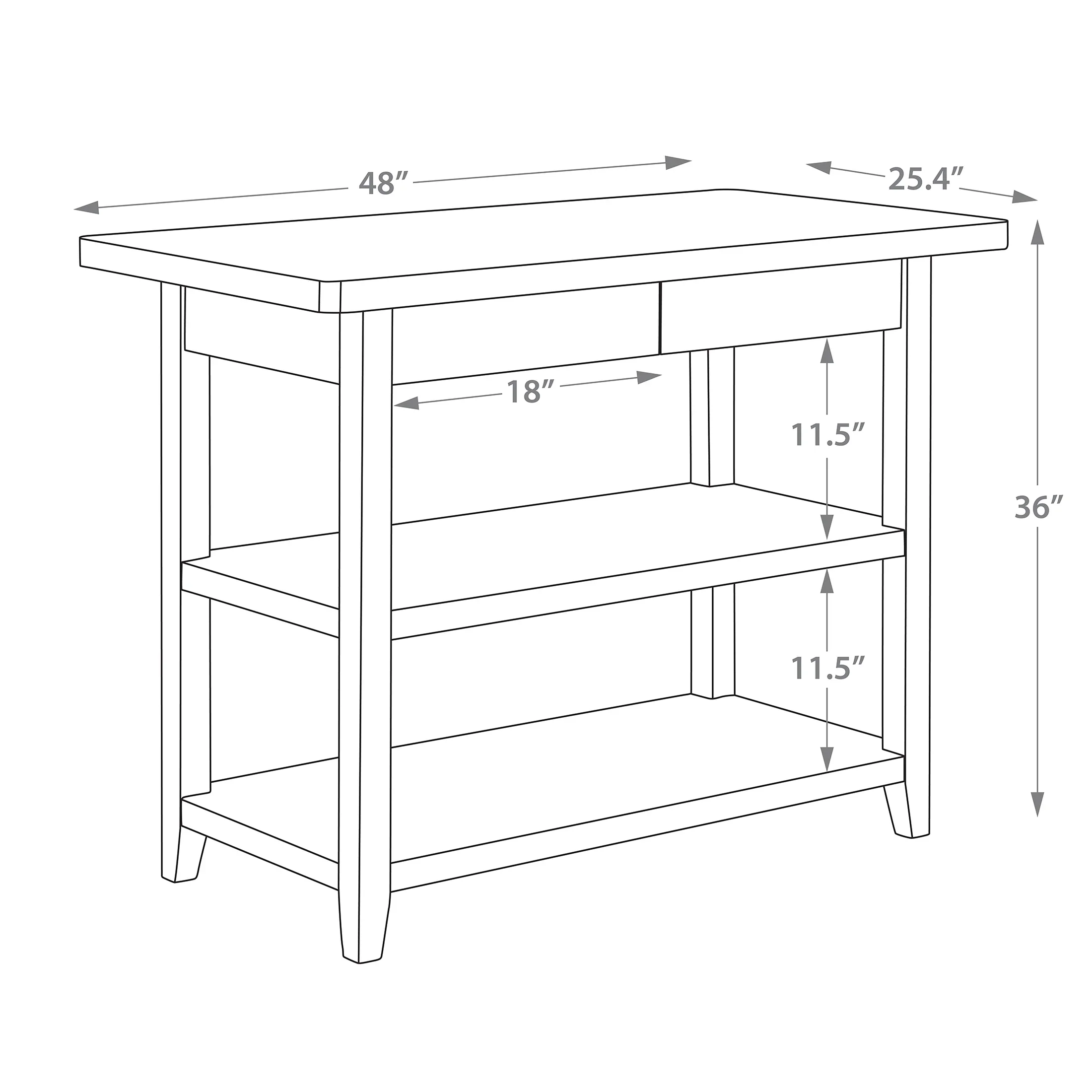 Better Homes & Gardens Reading Wood Kitchen Island with 2 Shelves and Drawers, Walnut Color
