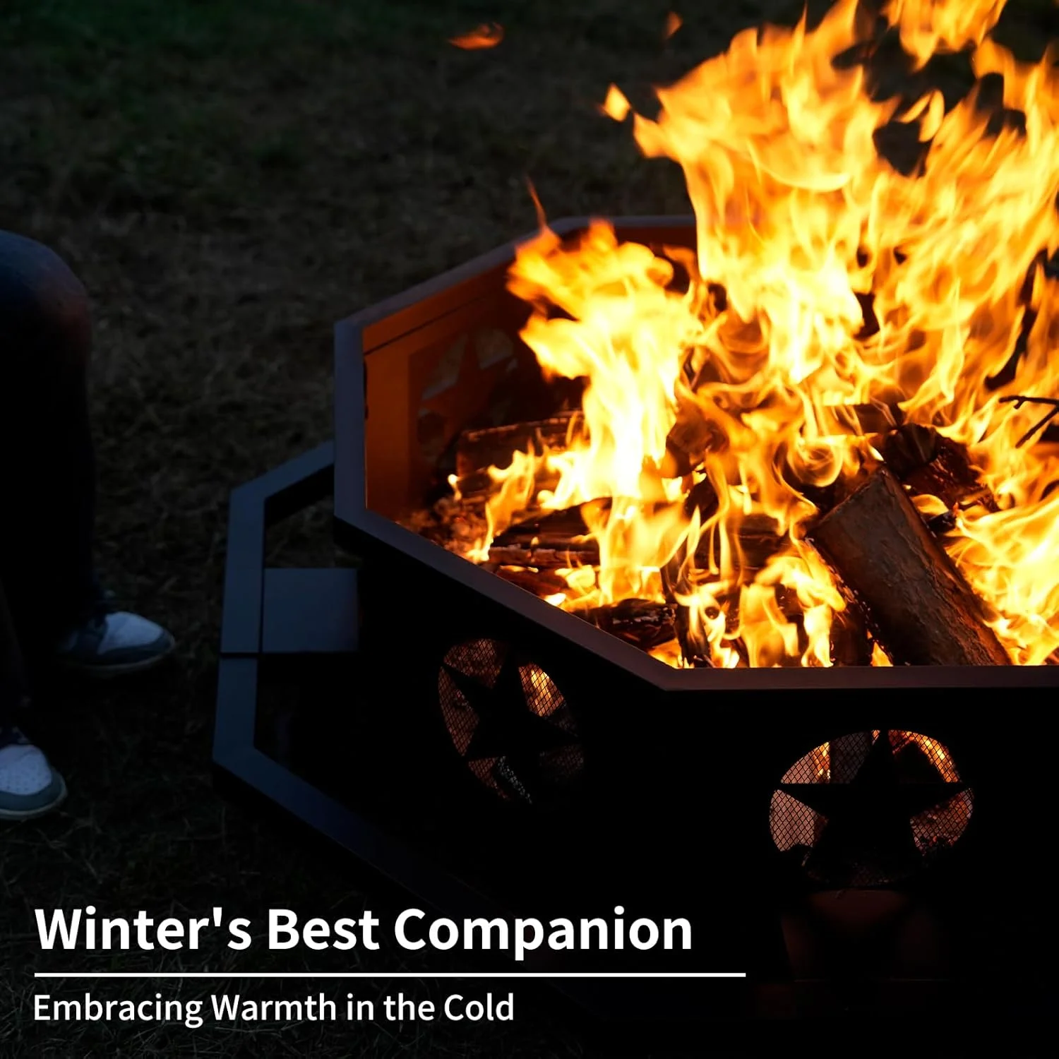 45 inch Extra Large Fire Pit, Outdoor Wood Burning Fire Pit for Outside Octagonal Heavy Duty Firepit for Camping, Backyard, Patio, Black(45") - Image 2