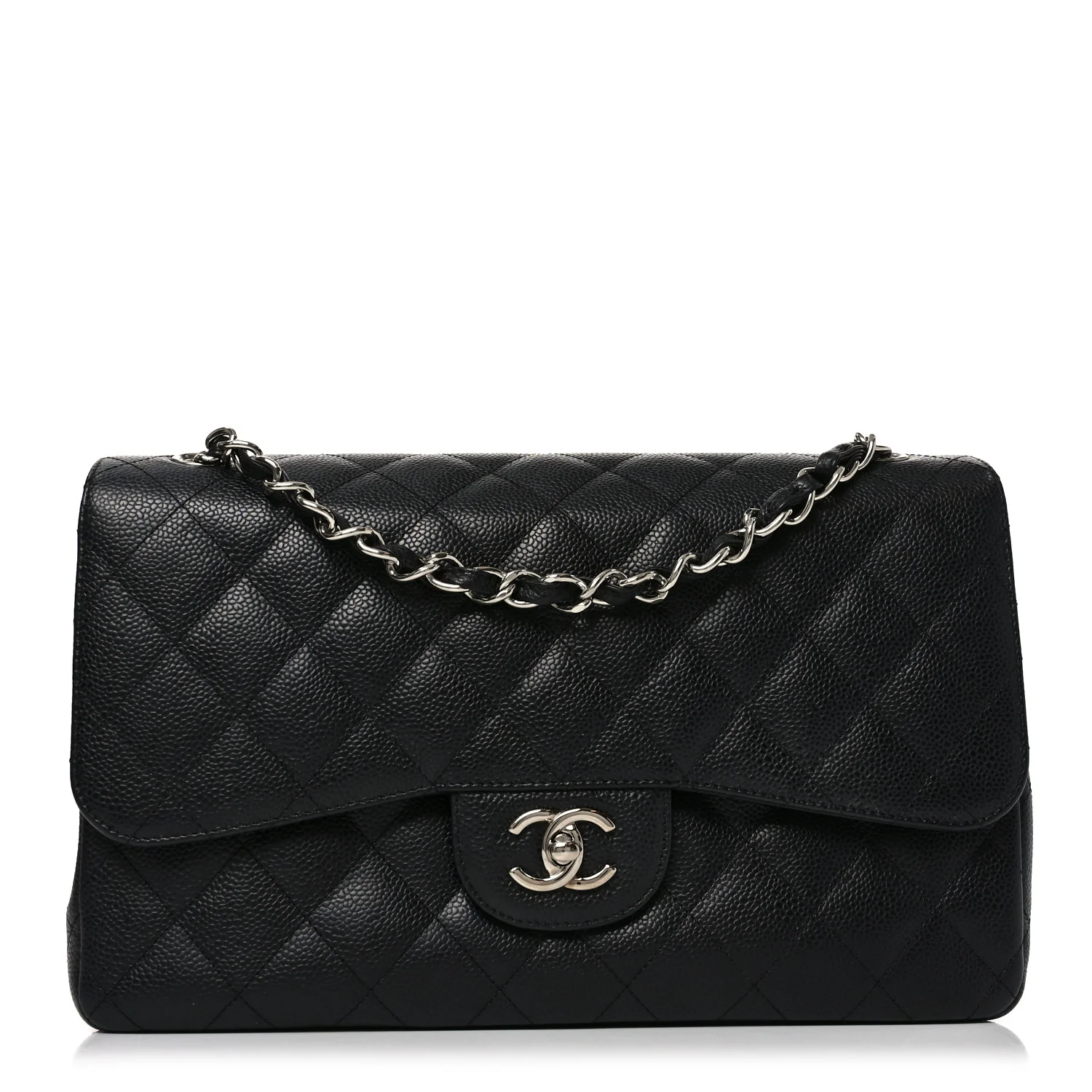 Caviar Quilted Jumbo Double Flap Black