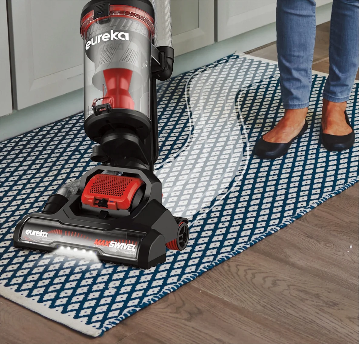 Eureka Bagless Upright Vacuum, Max Swivel Pro, Pet Friendly, Powerful Suction, Whole Home Cleaning, with Turbo Pet & Crevice Tool, Swivel Steering, Extended Reach, LED, Lightweight, NEU351, Red