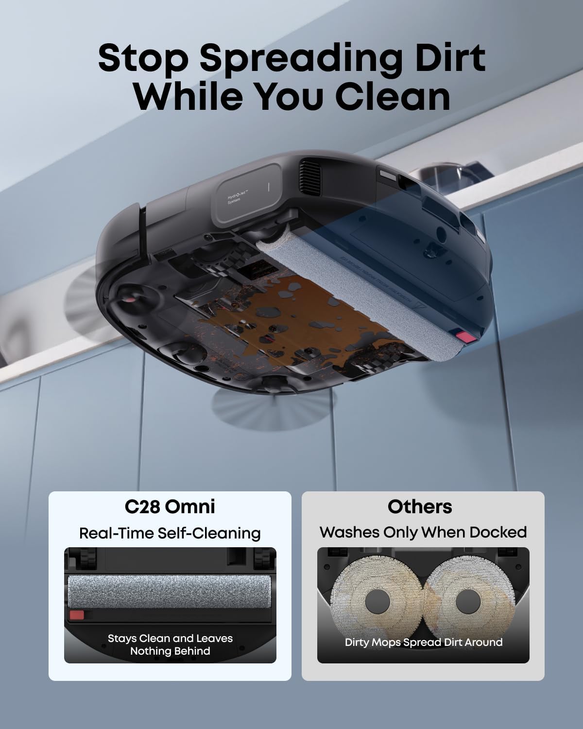 eufy Robot Vacuum C28, HydroJet™ Self-Cleaning Roller Mop, DuoSpiral™ Detangle Brush, 15,000 Pa Turbo High Suction, All-in-One Robot Vacuum