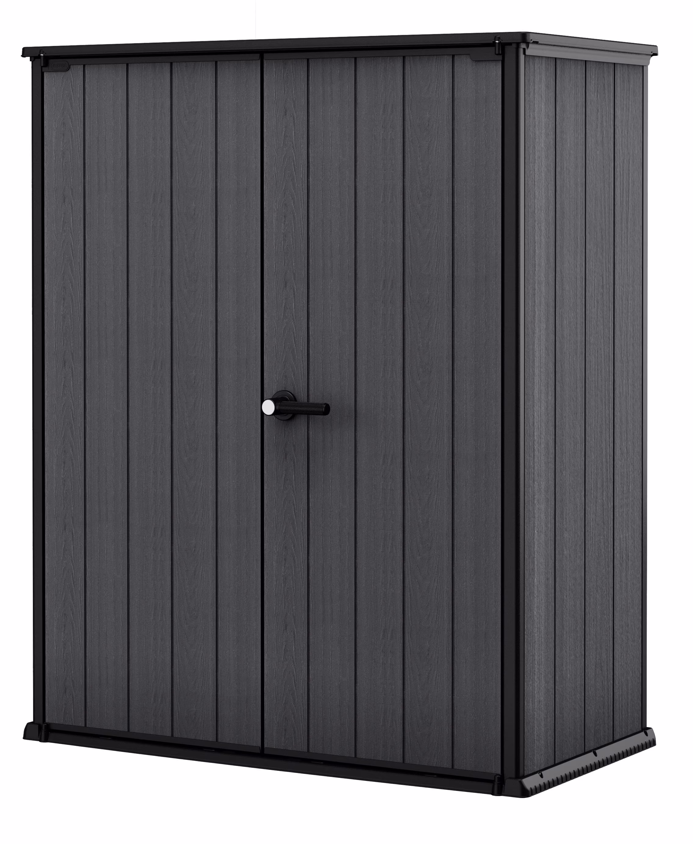 Cortina Alto Vertical Durable Resin Outdoor Storage Shed with Heavy Duty Floor and Locking Latch Double Doors, Graphite