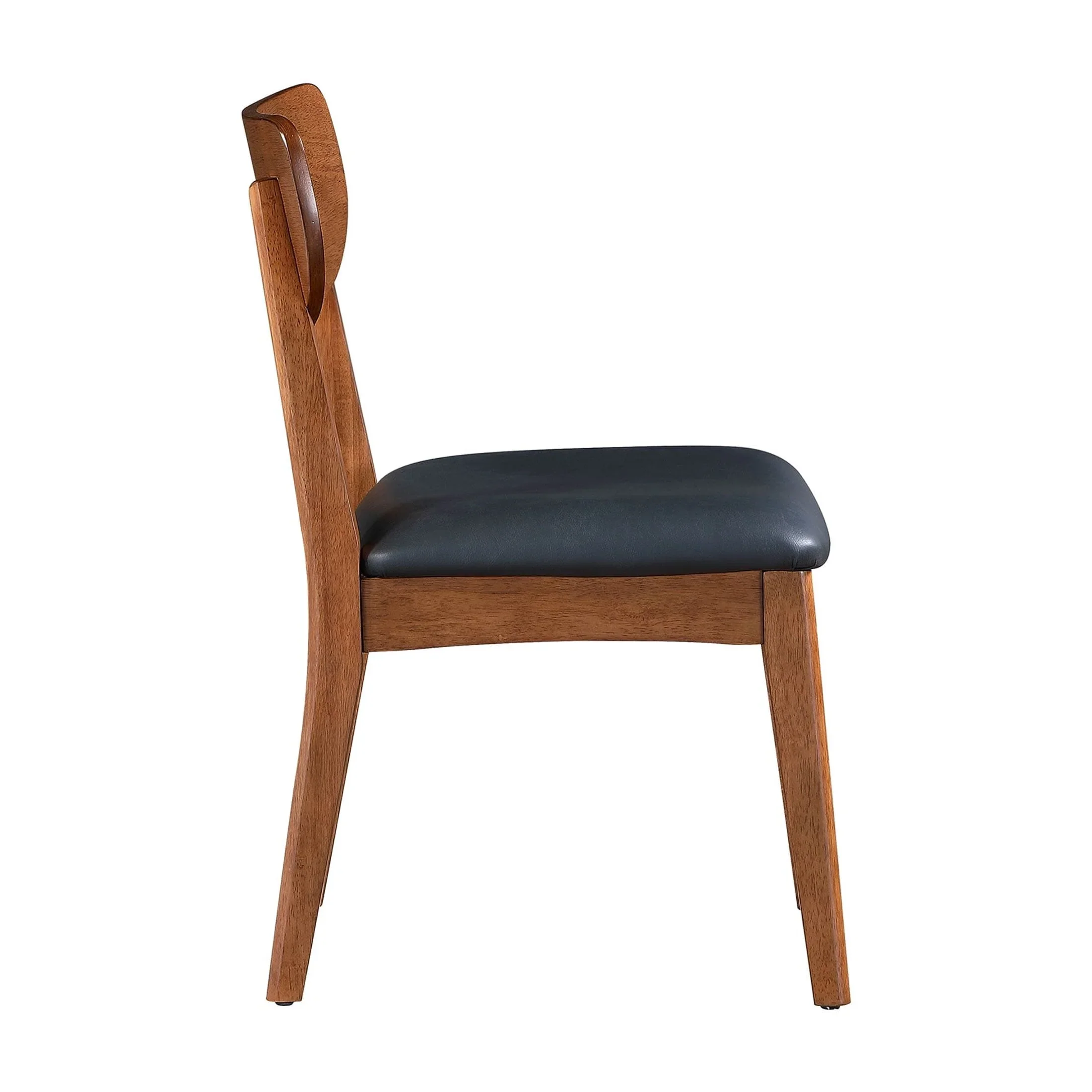 Better Homes & Gardens Greyson Mid-Century Dining Chairs, Black Faux Leather, Acorn Finish, Set of 2