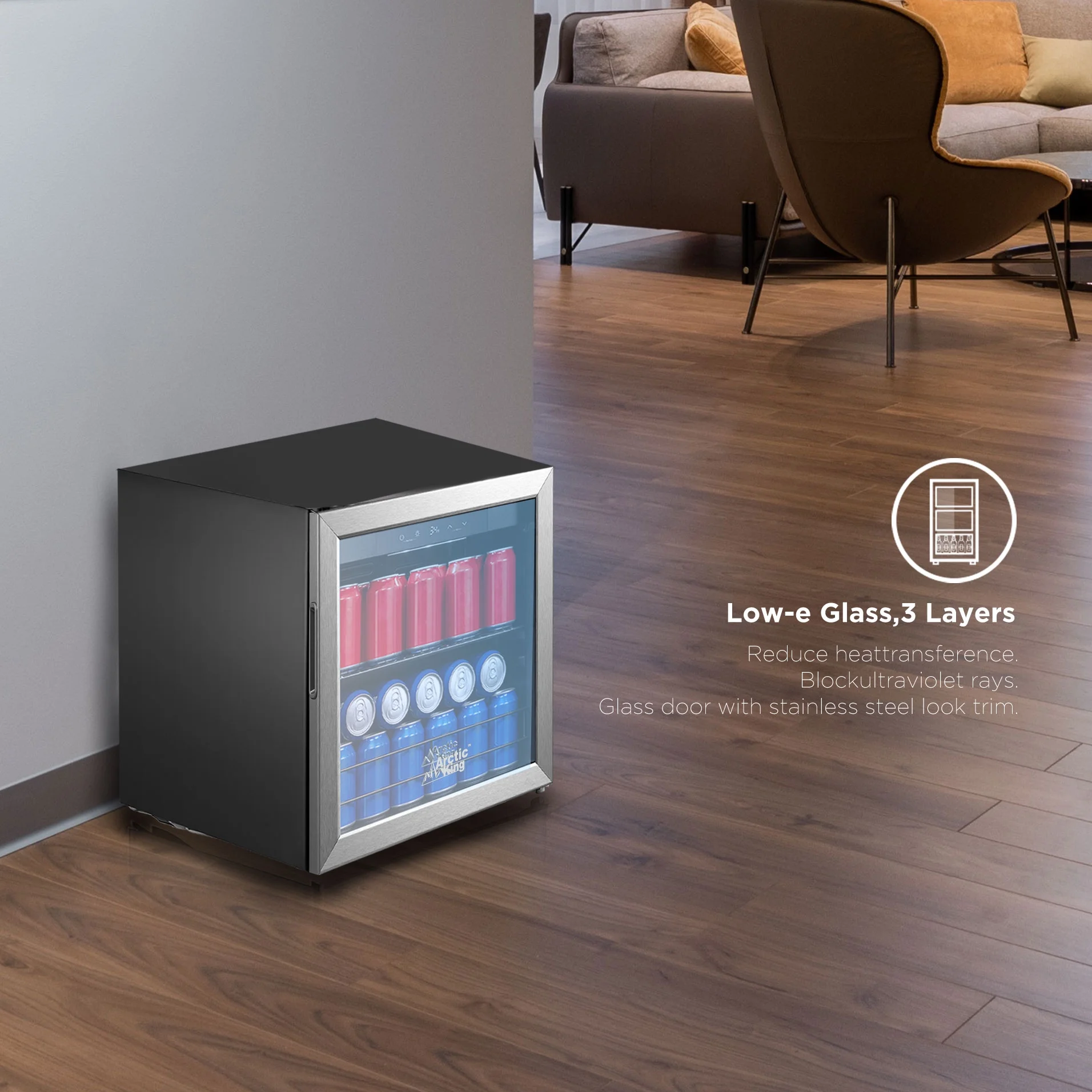 Arctic King 48 - Can Stainless Steel Beverage Fridge & Cooler with Electrical Control, ARV48B1AST