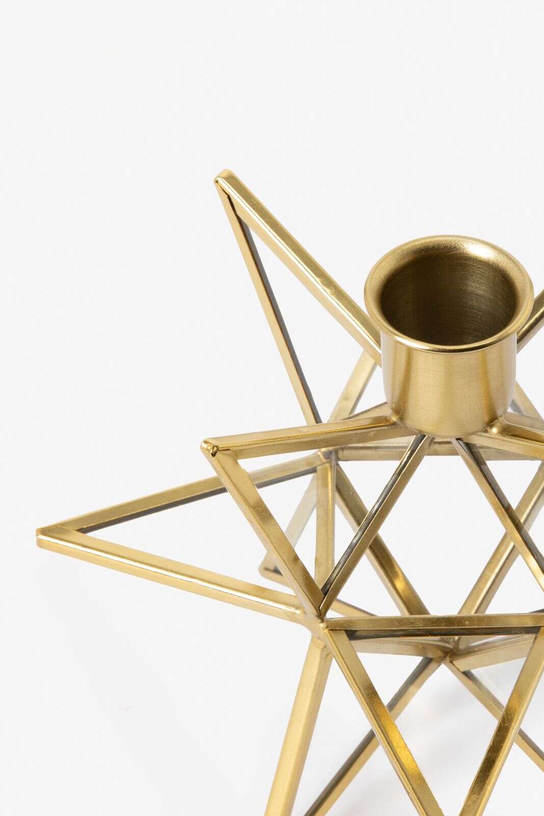 Goudkleurige kandelaar in ster vorm van glas en metaal