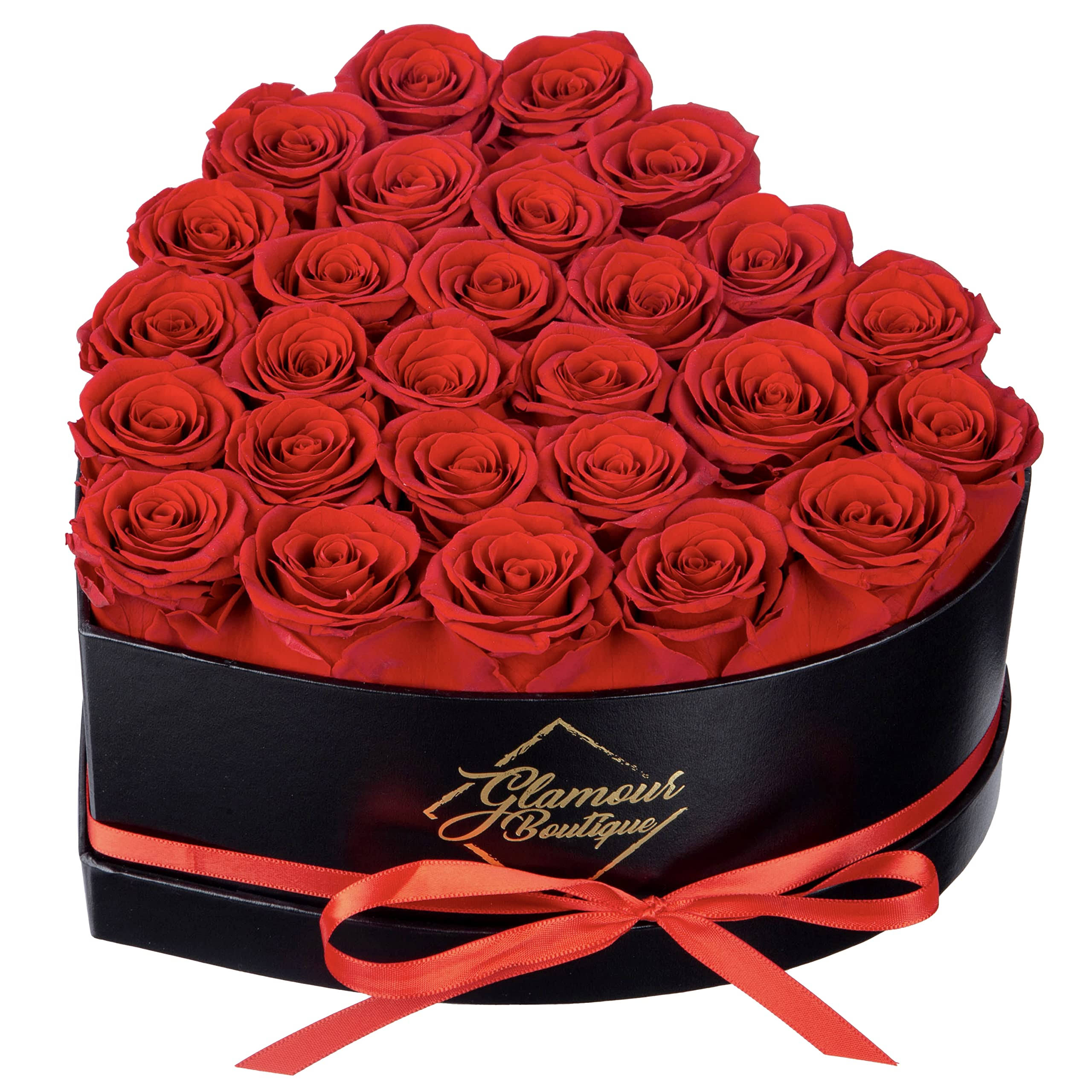 Glamour Boutique 27-Piece Forever Flowers Heart Shape Box - Preserved Roses, Immortal Roses That Last A Year - Eternal Rose Preserved Flowers for