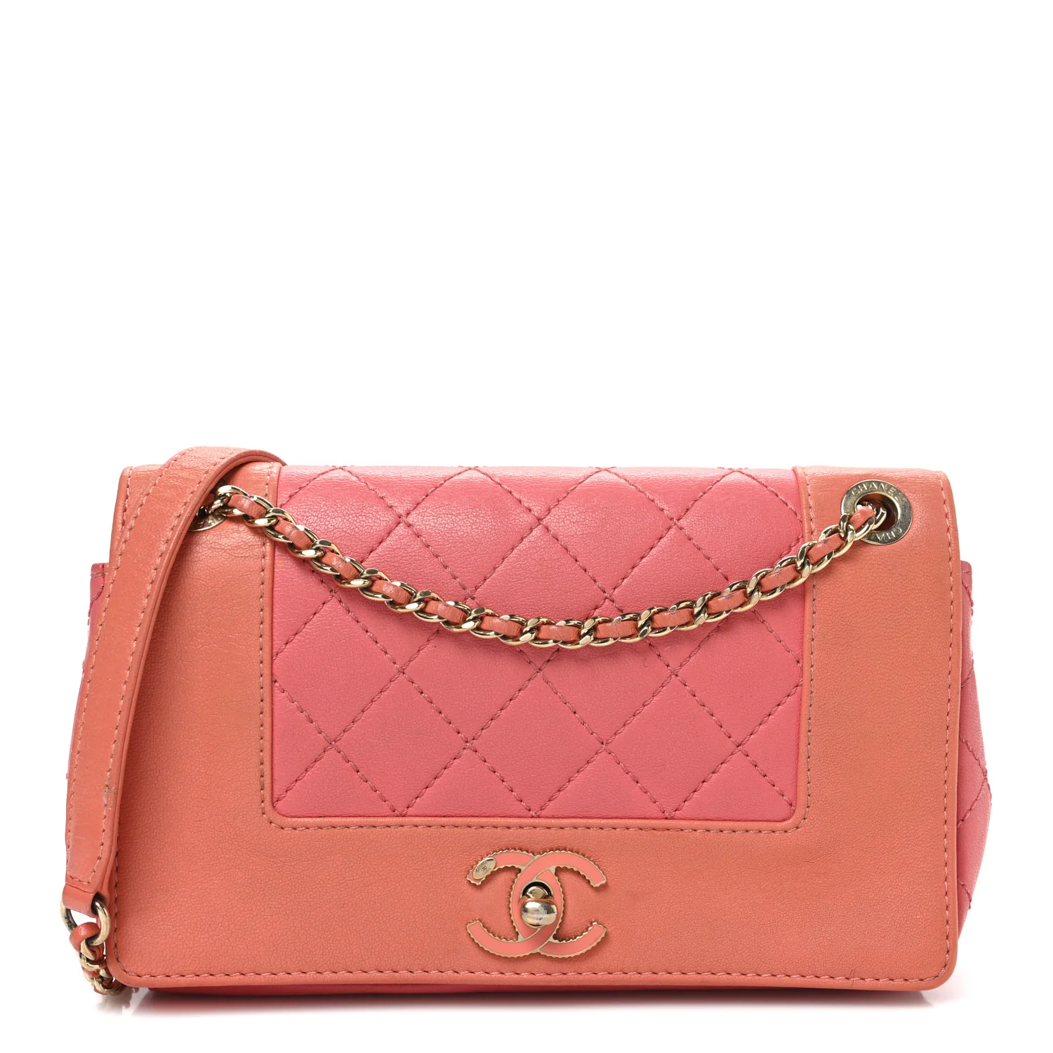 Shiny Sheepskin Quilted Vintage Mademoiselle Flap Coral Orange
