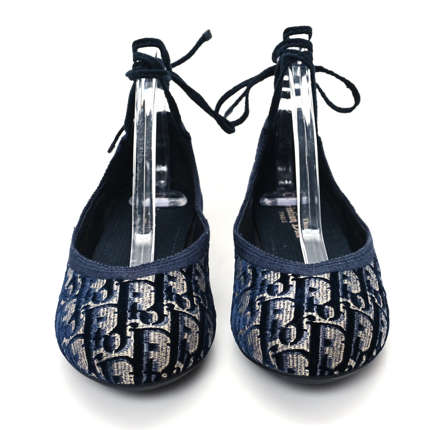 Velvet Oblique Poeme Laced Ballerina Flats 37.5 Deep Blue