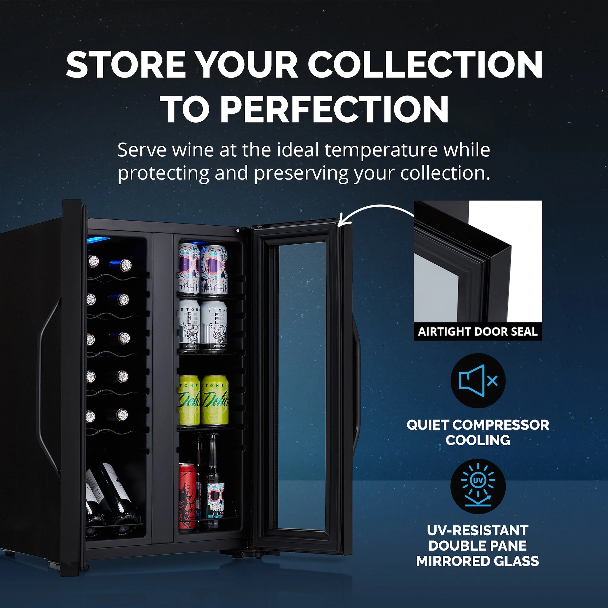 Newair 39-Can, 12-Bottle Freestanding Dual Zone Beverage Fridge -20