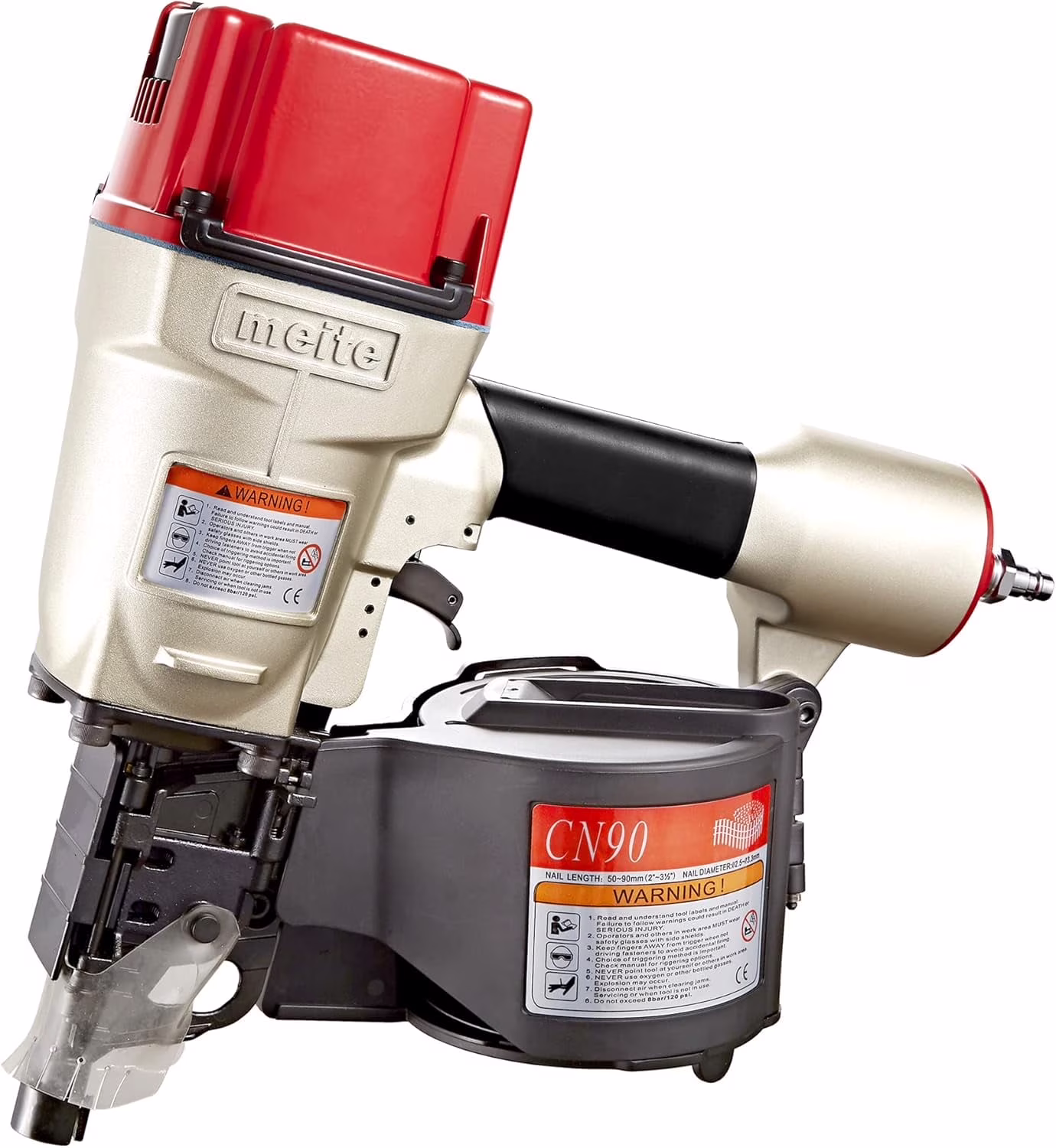 MEITE CN90  Industrial Coil Siding Nailer 15 Degree 2-1/4 to 3-1/2 Pneumatic Coil Nail Gun with Aluminum Housing