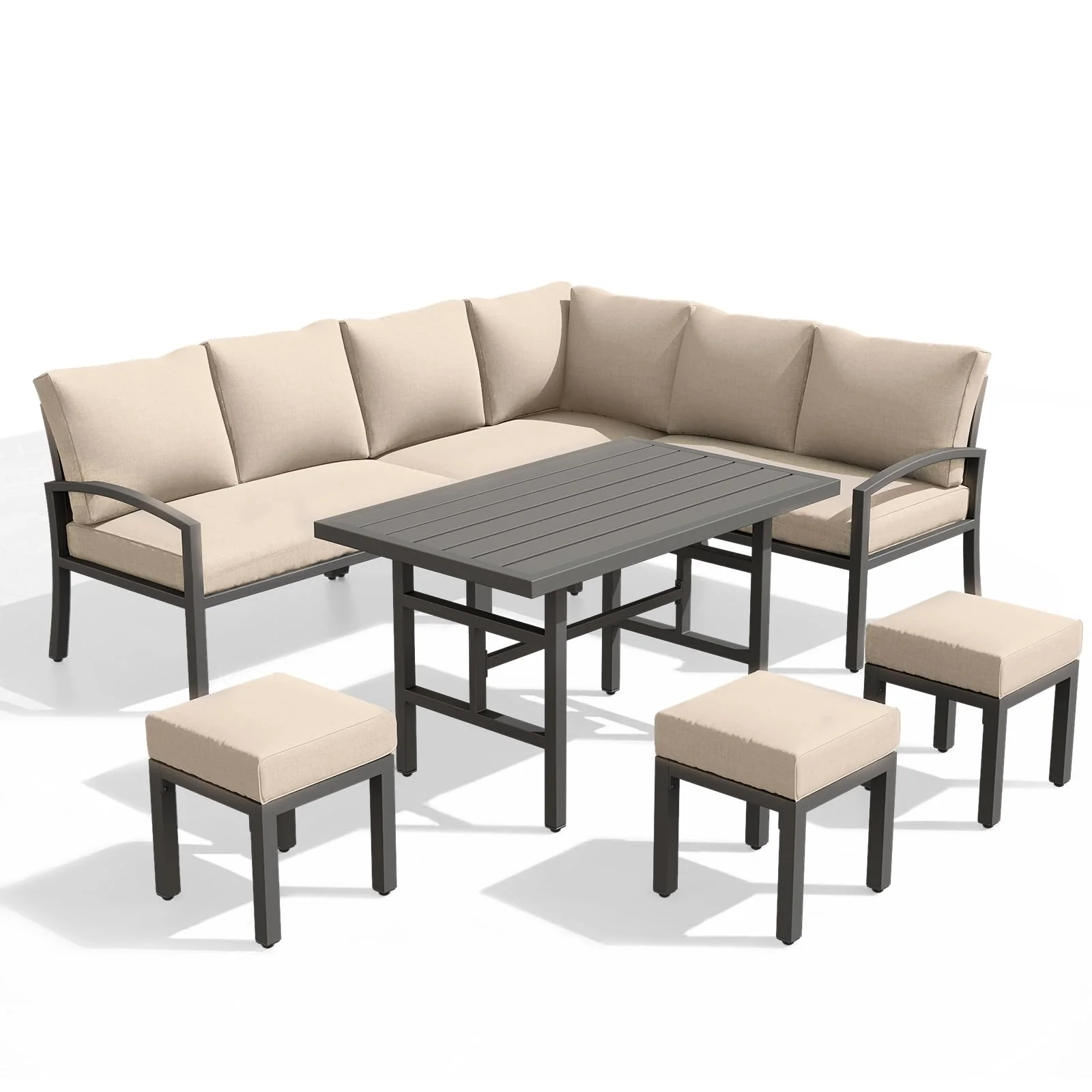 AECOJOY 7 Pieces Metal Outdoor Furniture Set, Beige