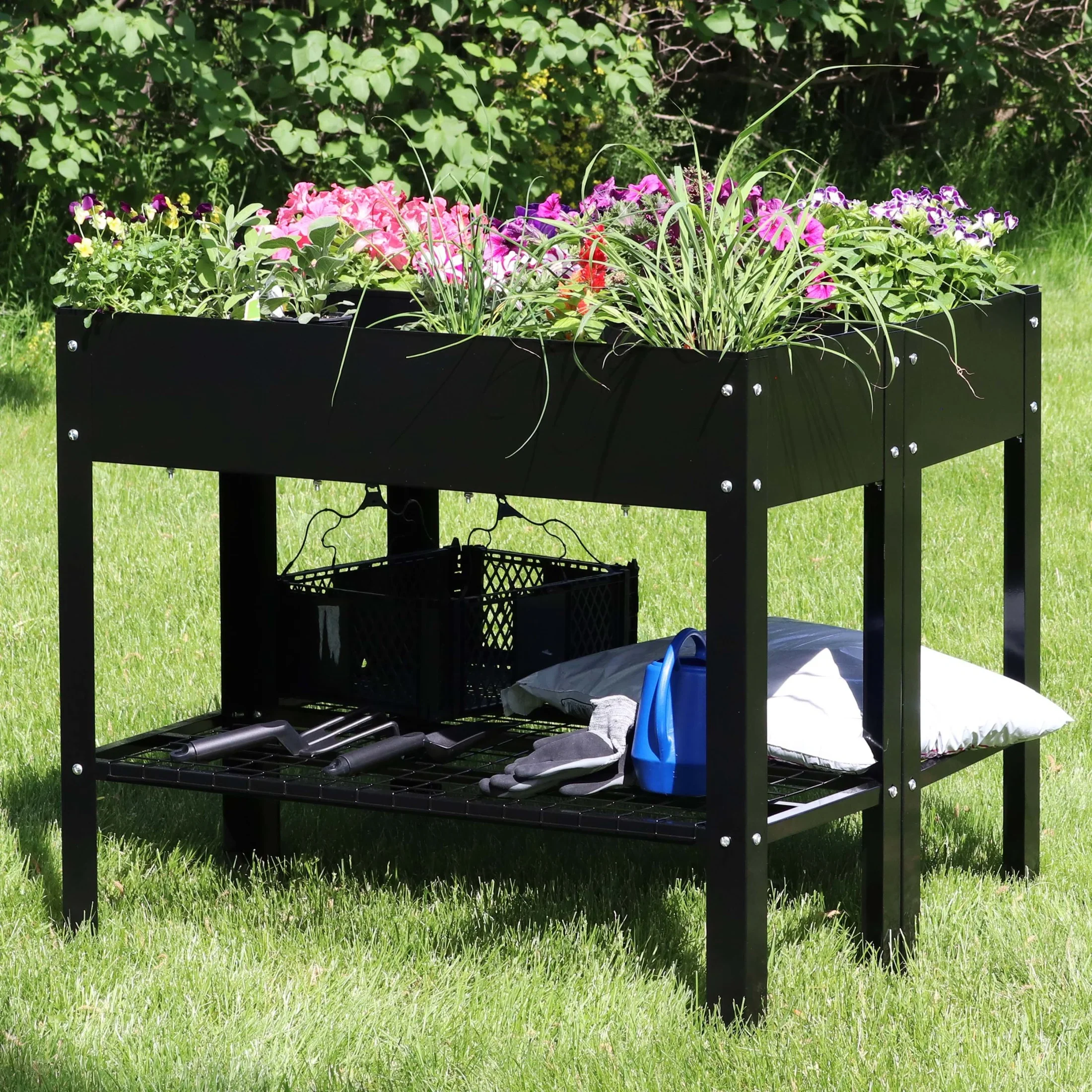 Sunnydaze 35.75 x 16 x 31.75 Black Galvanized Steel Raised Garden Bed, Set of 2