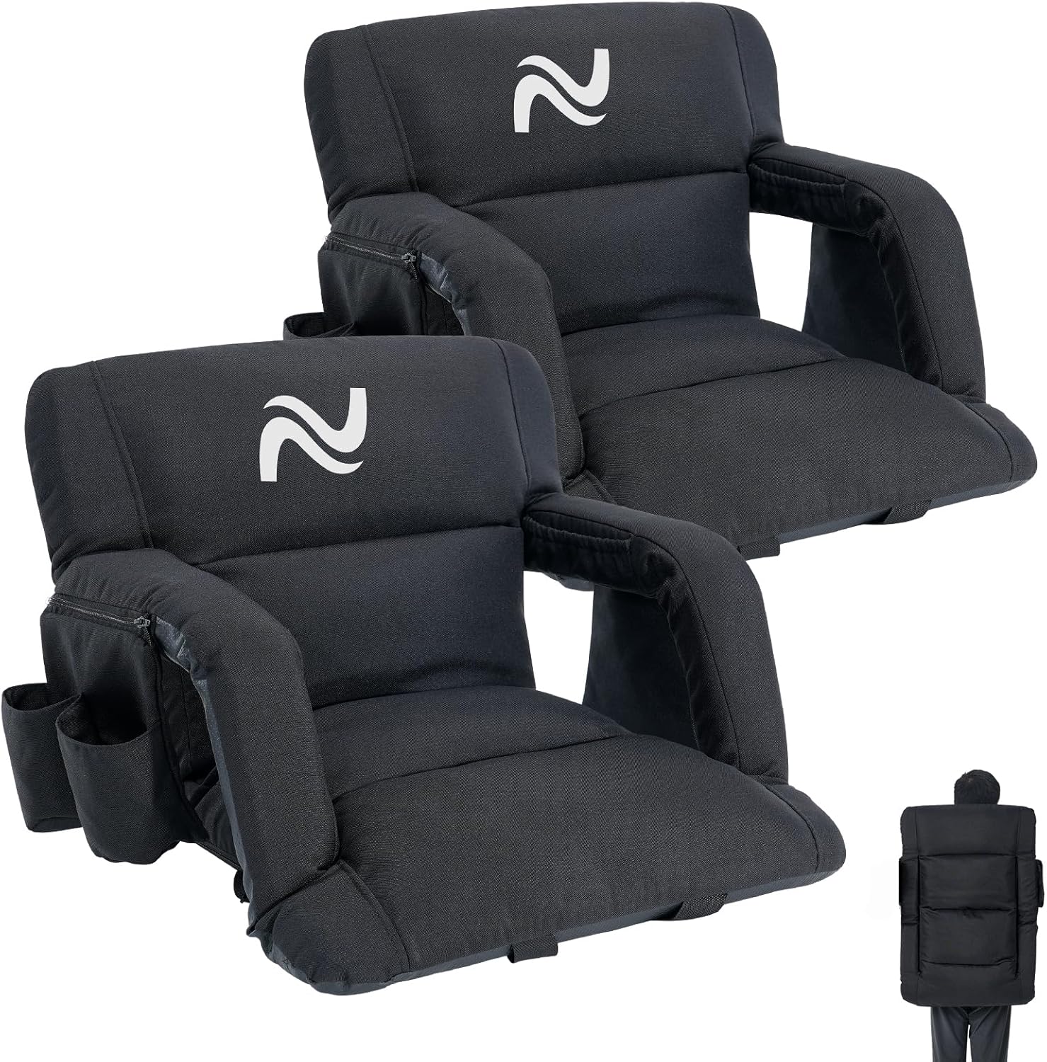 Wide Reclining Stadium Seat with Backrest & Cushion, 6-Position Portable Outdoor Chair