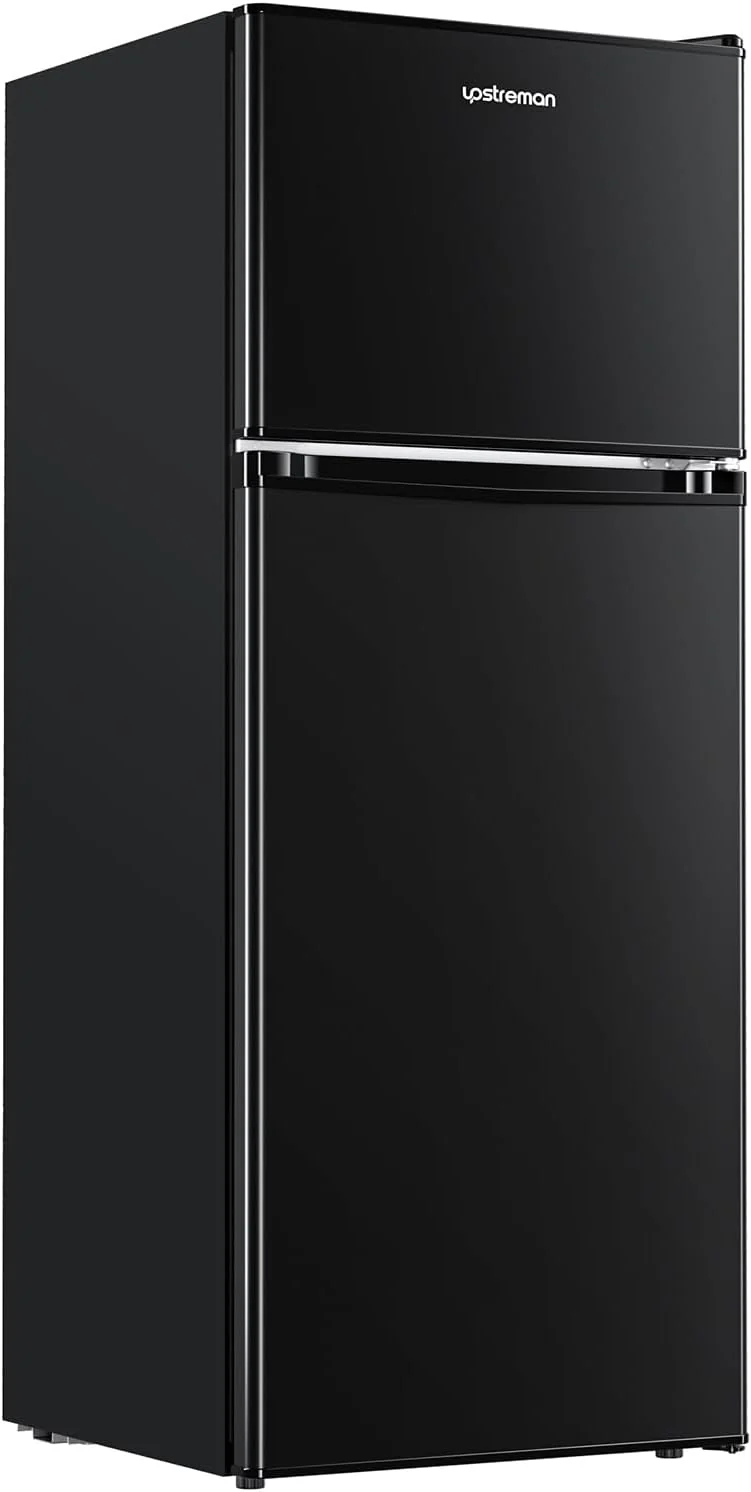 Upstreman 4.0 Cu.Ft Mini Fridge with Freezer – Double Door Compact Refrigerator for Dorm, Office, Bedroom – Adjustable Thermostat, Black (BR401)